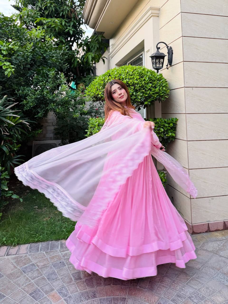 Pink Georgette Anarkali Dress with Dupatta – Festive & Party Wear
