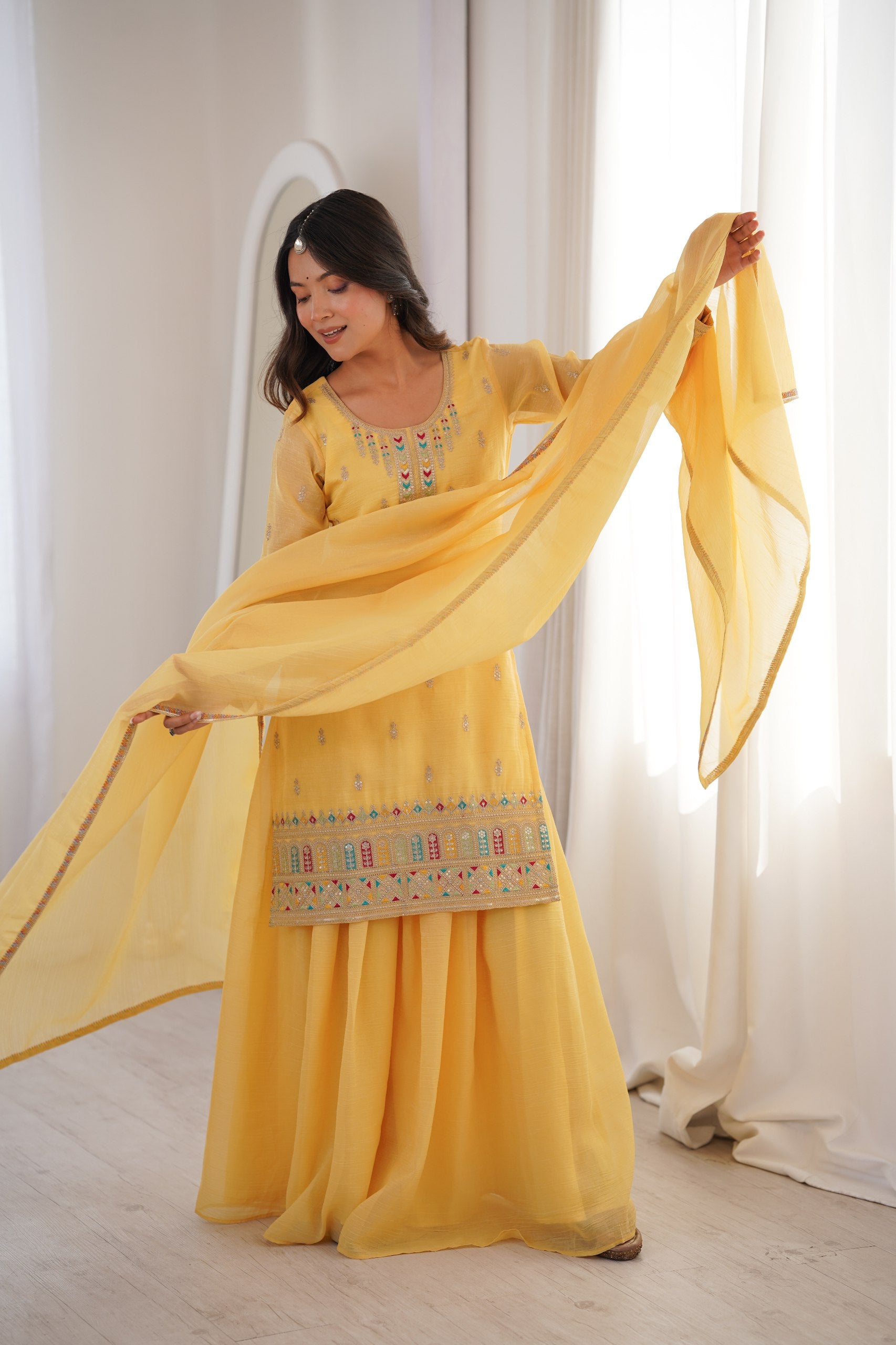 Women’s Mustard Yellow Kurta Set with Dupatta | Embroidered Festive Ethnic Wear