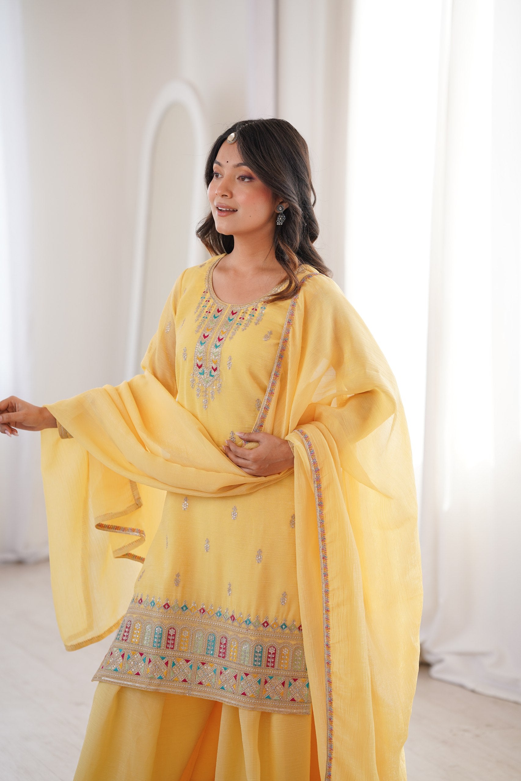 Women’s Mustard Yellow Kurta Set with Dupatta | Embroidered Festive Ethnic Wear