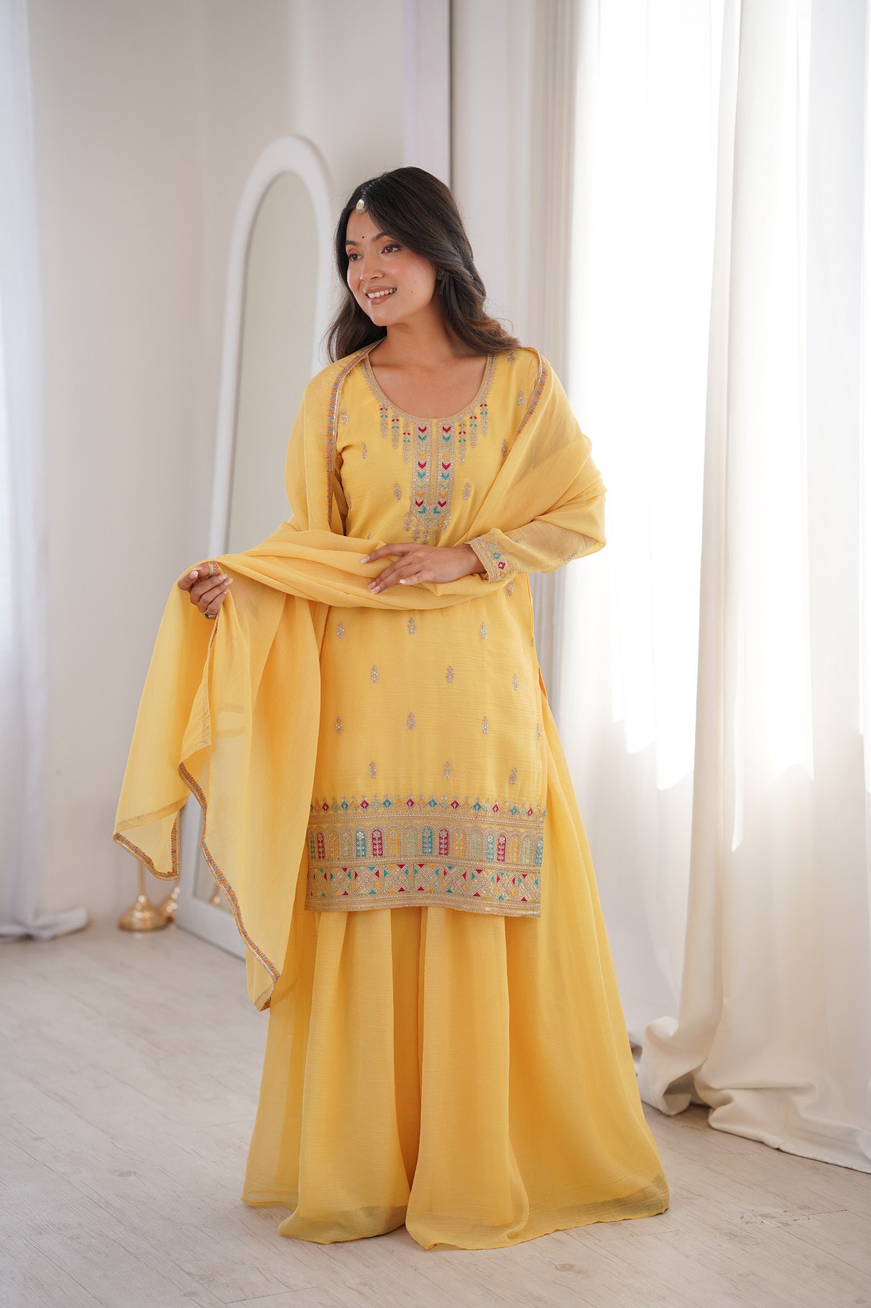 Women’s Mustard Yellow Kurta Set with Dupatta | Embroidered Festive Ethnic Wear