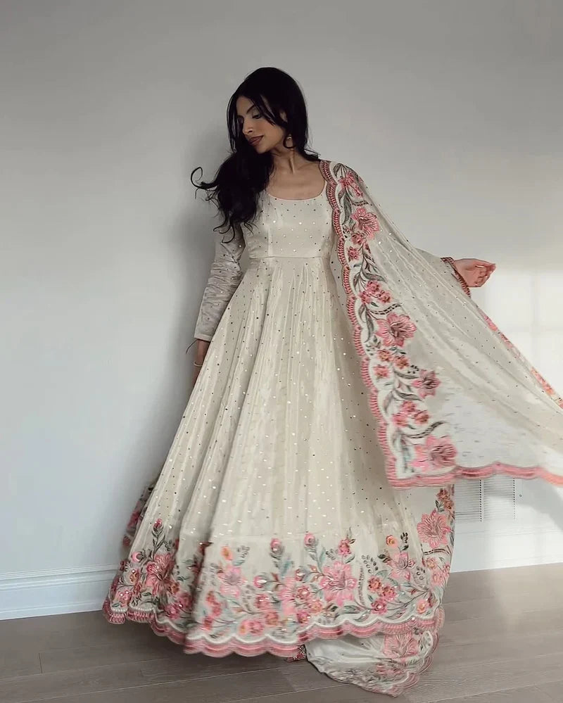 New Partywear Heavy Pure Vichitra Silk Designer Anarkali Suit