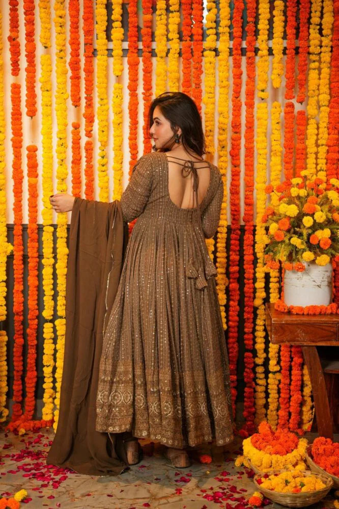 Folenne's Night Star Chocolate Anarkali Suit Set