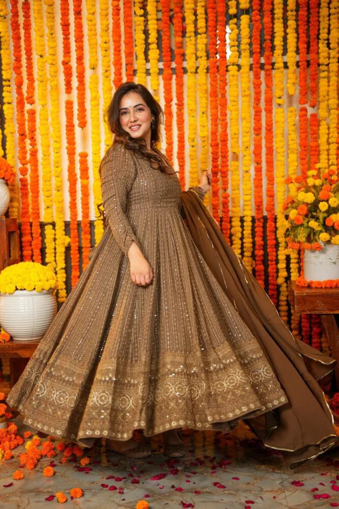 Folenne's Night Star Chocolate Anarkali Suit Set
