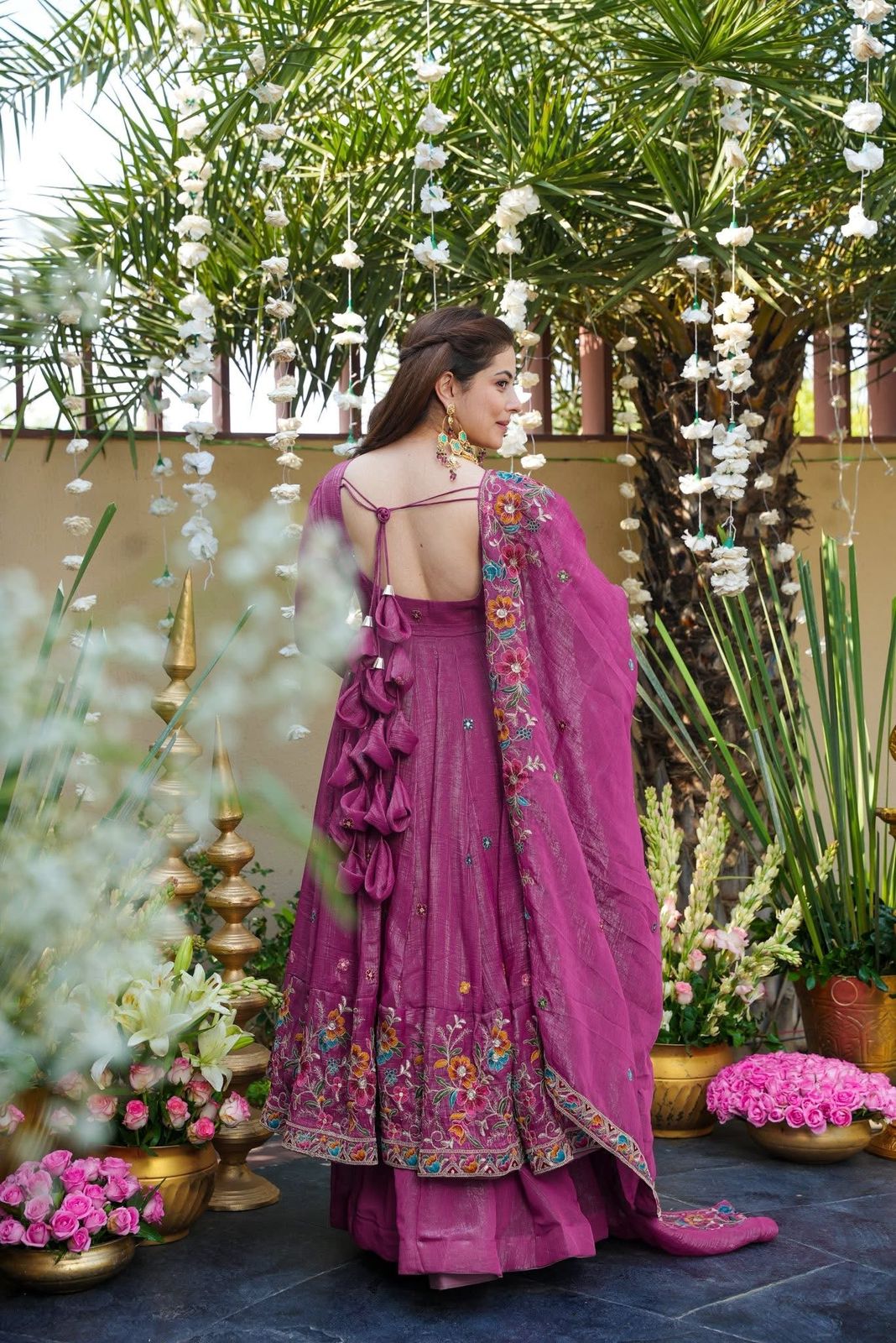 Dusty Rose Premium Designer Anarkali Gown Sharara Set