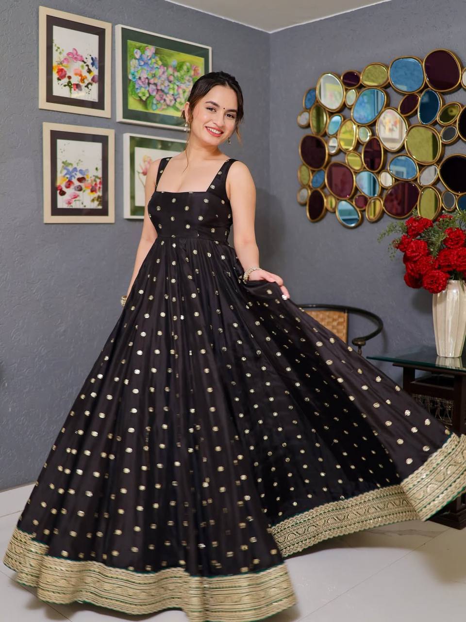 Premium Sequins Embroidered Silk Anarkali Set