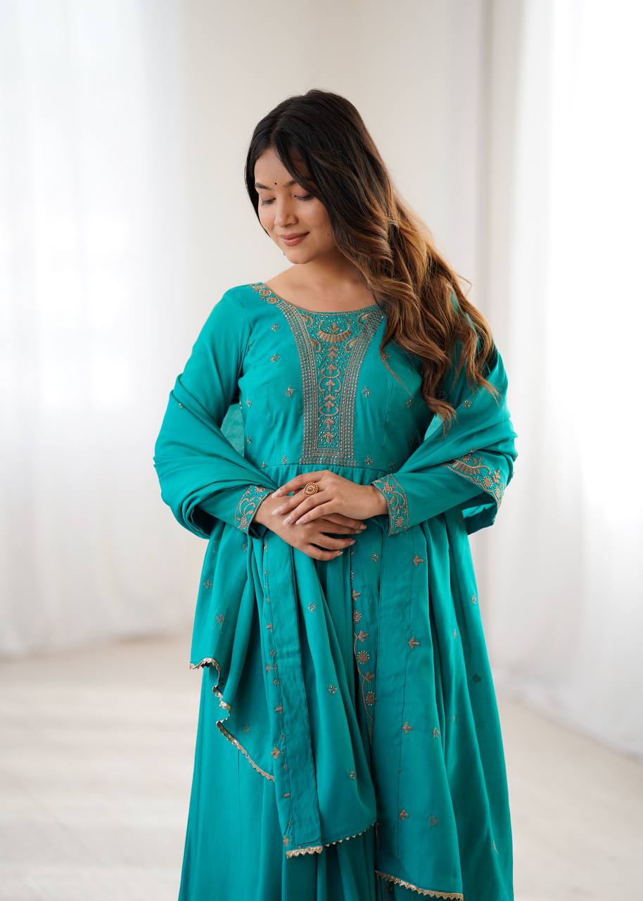 Premium Roman Shimmer Anarkali β Royal Look for Every Occasion