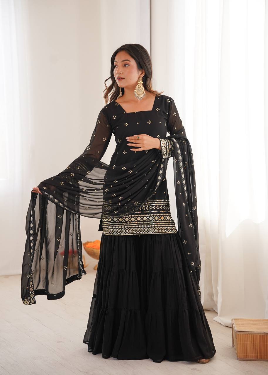 Premium Embroidered Georgette Sharara Set