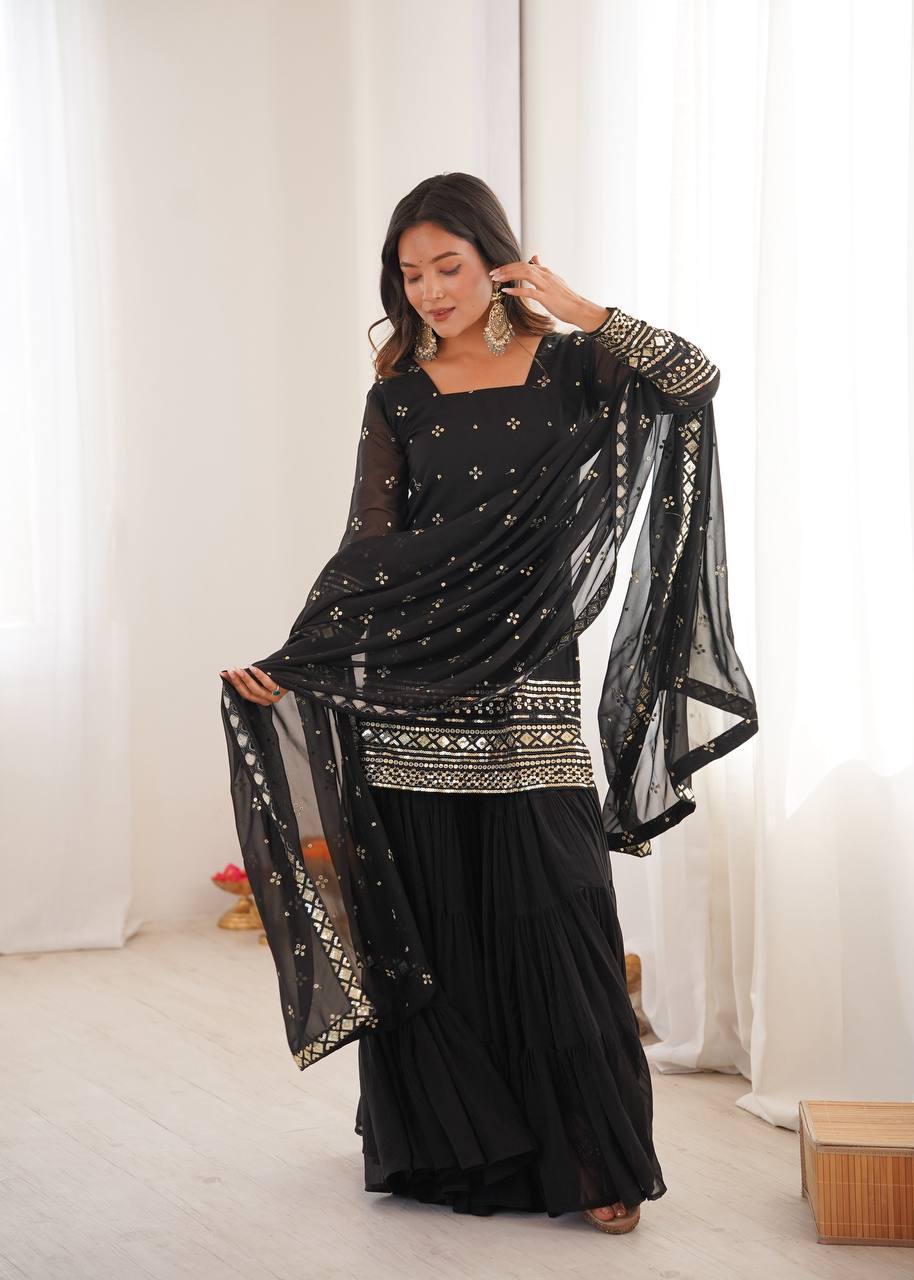 Premium Embroidered Georgette Sharara Set