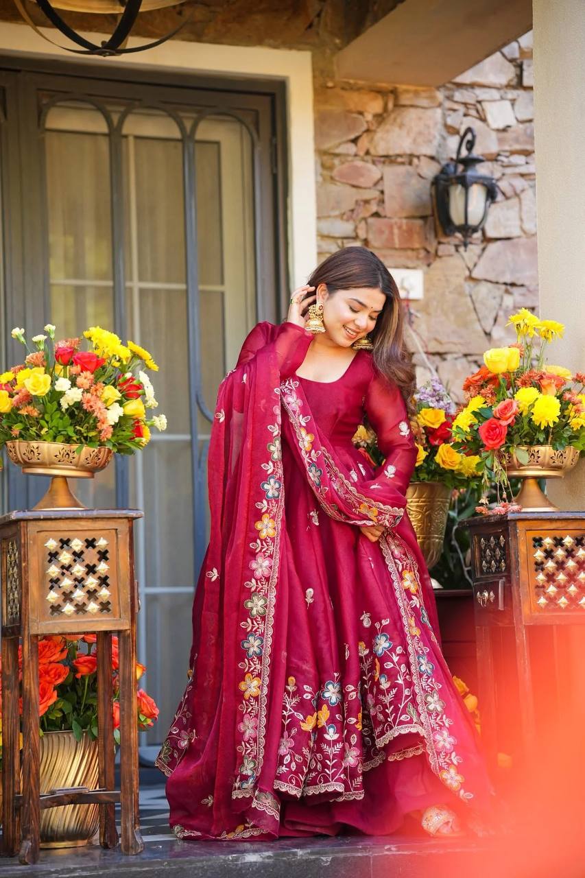 Premium Designer Embroidered Anarkali Set with Palazzo & Dupatta