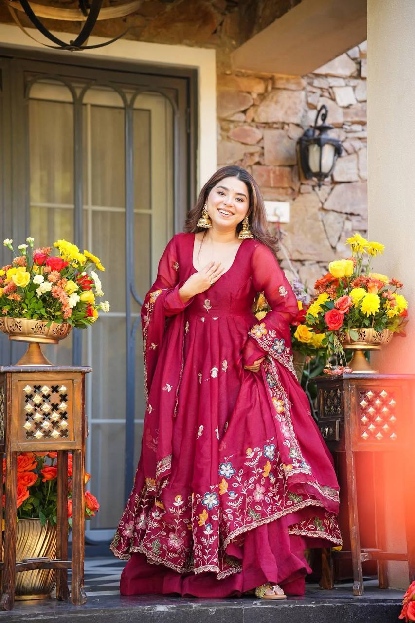 Premium Designer Embroidered Anarkali Set with Palazzo & Dupatta