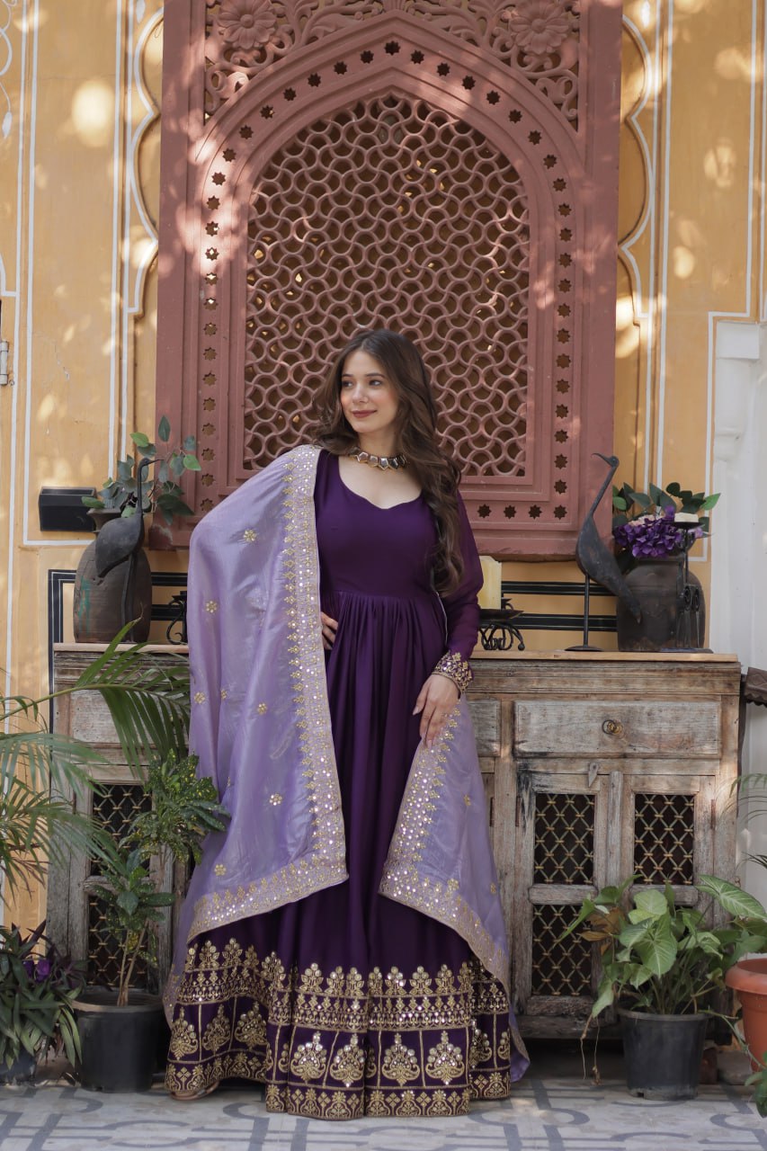 Premium Designer Star Georgette Zari & Sequins Embroidered Anarkali Set