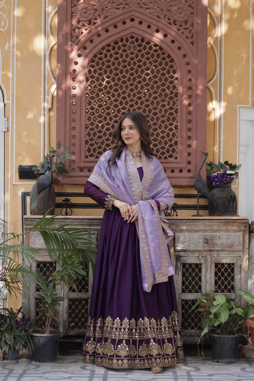 Premium Designer Star Georgette Zari & Sequins Embroidered Anarkali Set