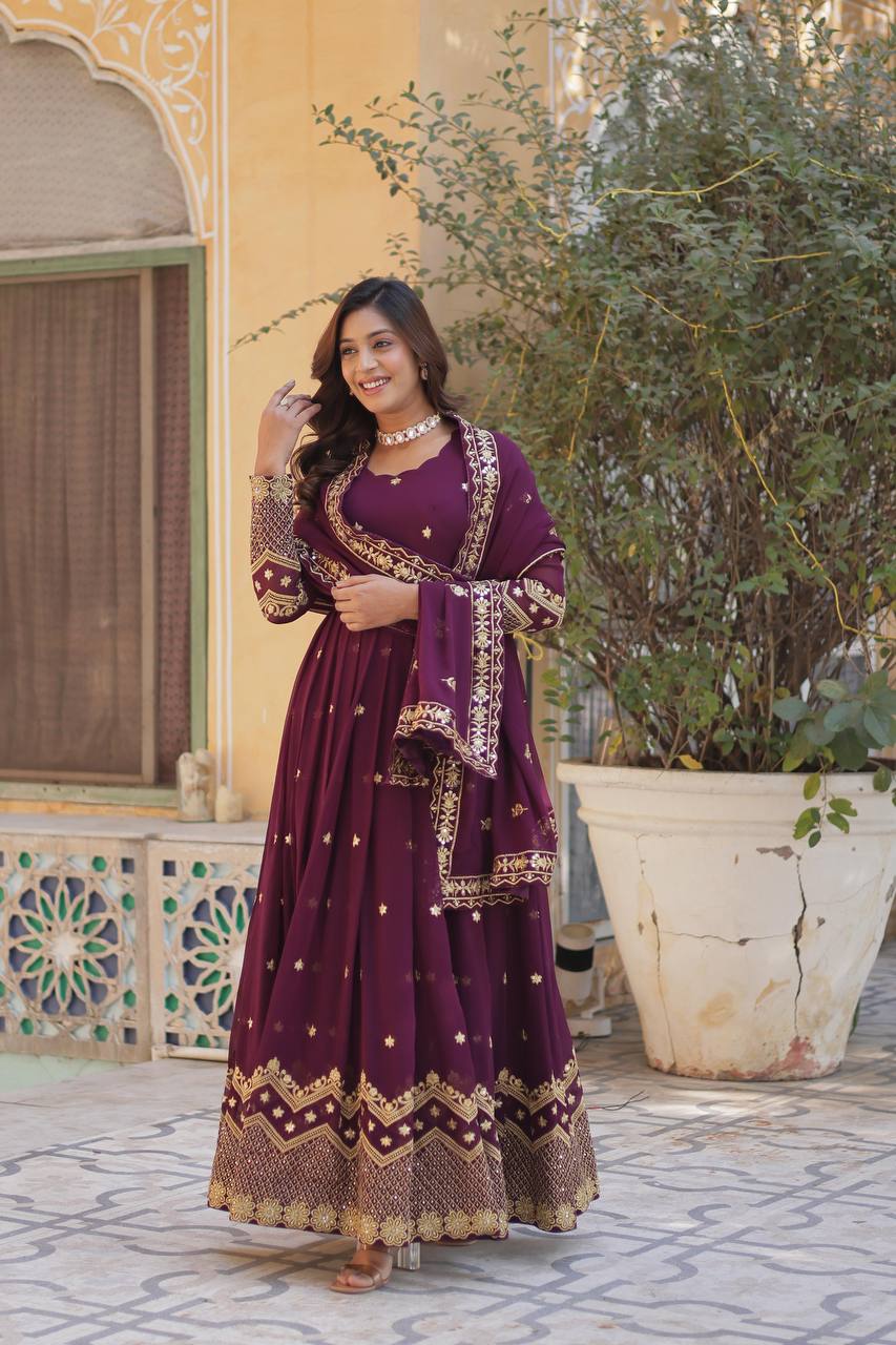 New Partywear Designer Faux Blooming Georgette Anarkali Gown