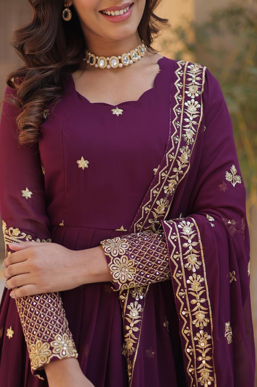 New Partywear Designer Faux Blooming Georgette Anarkali Gown
