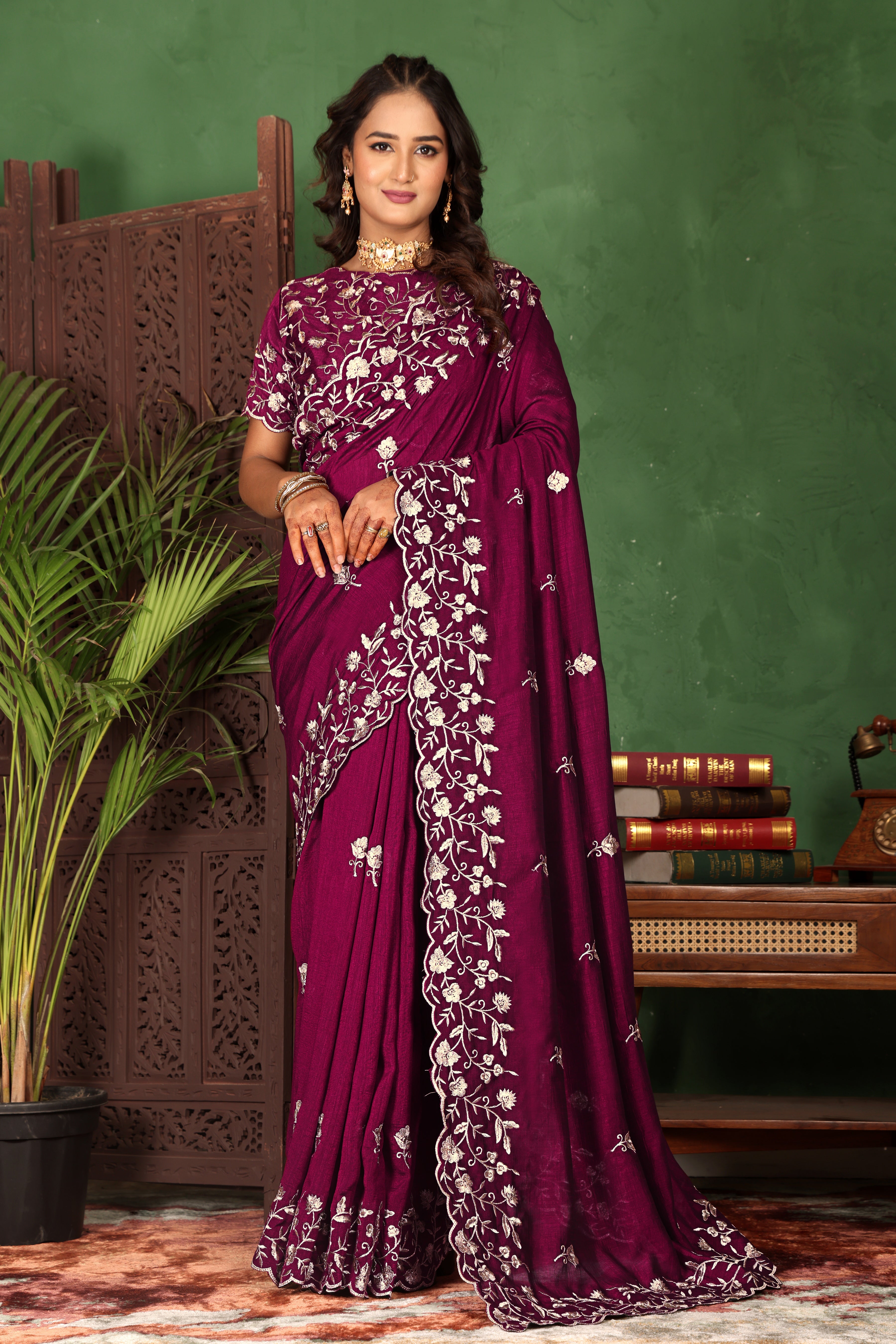 Premium Floral Embroidered Saree with Designer Border – Party & Wedding Wear