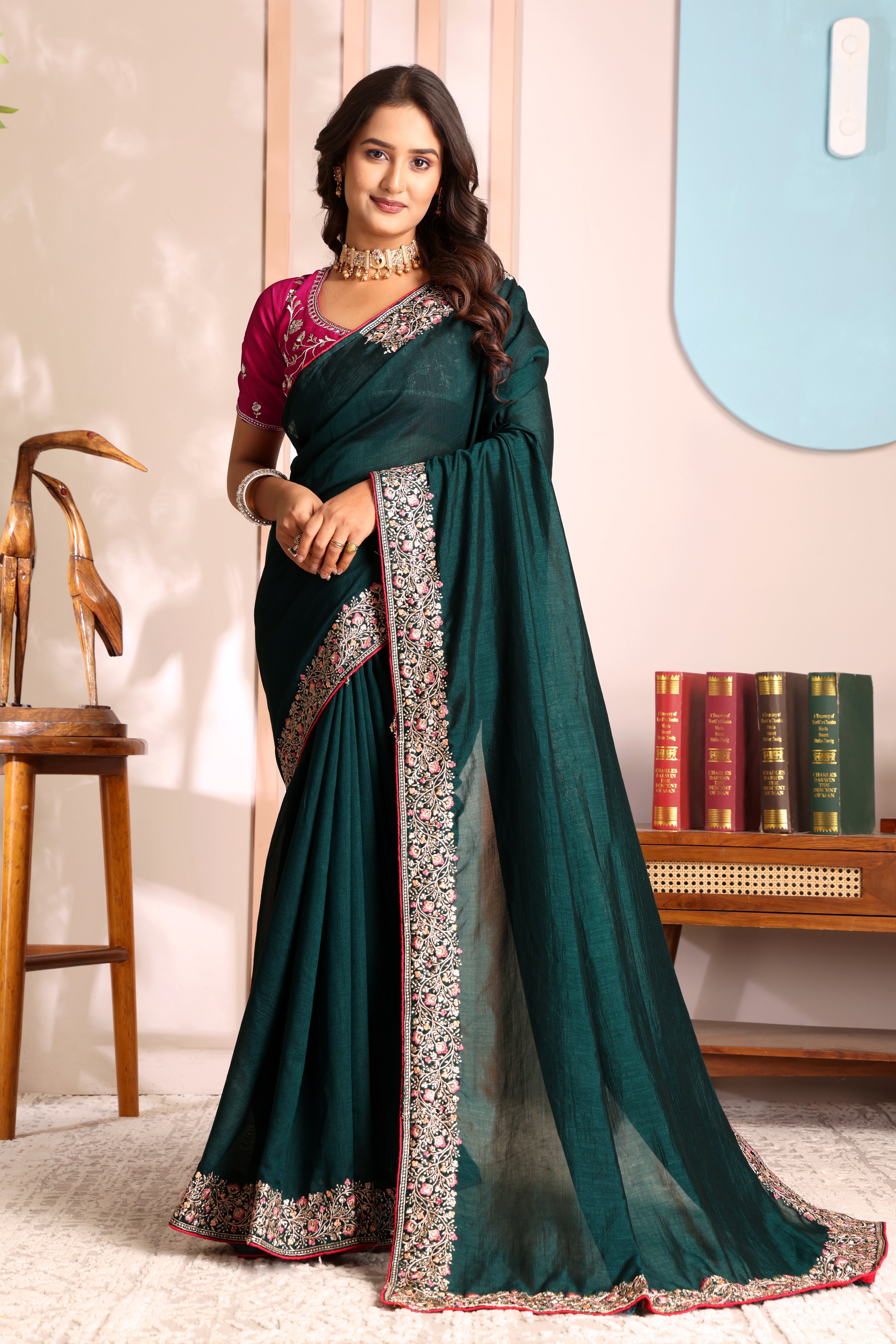 Luxury Embroidered Saree with Heavy Designer Border – Wedding & Party Wear