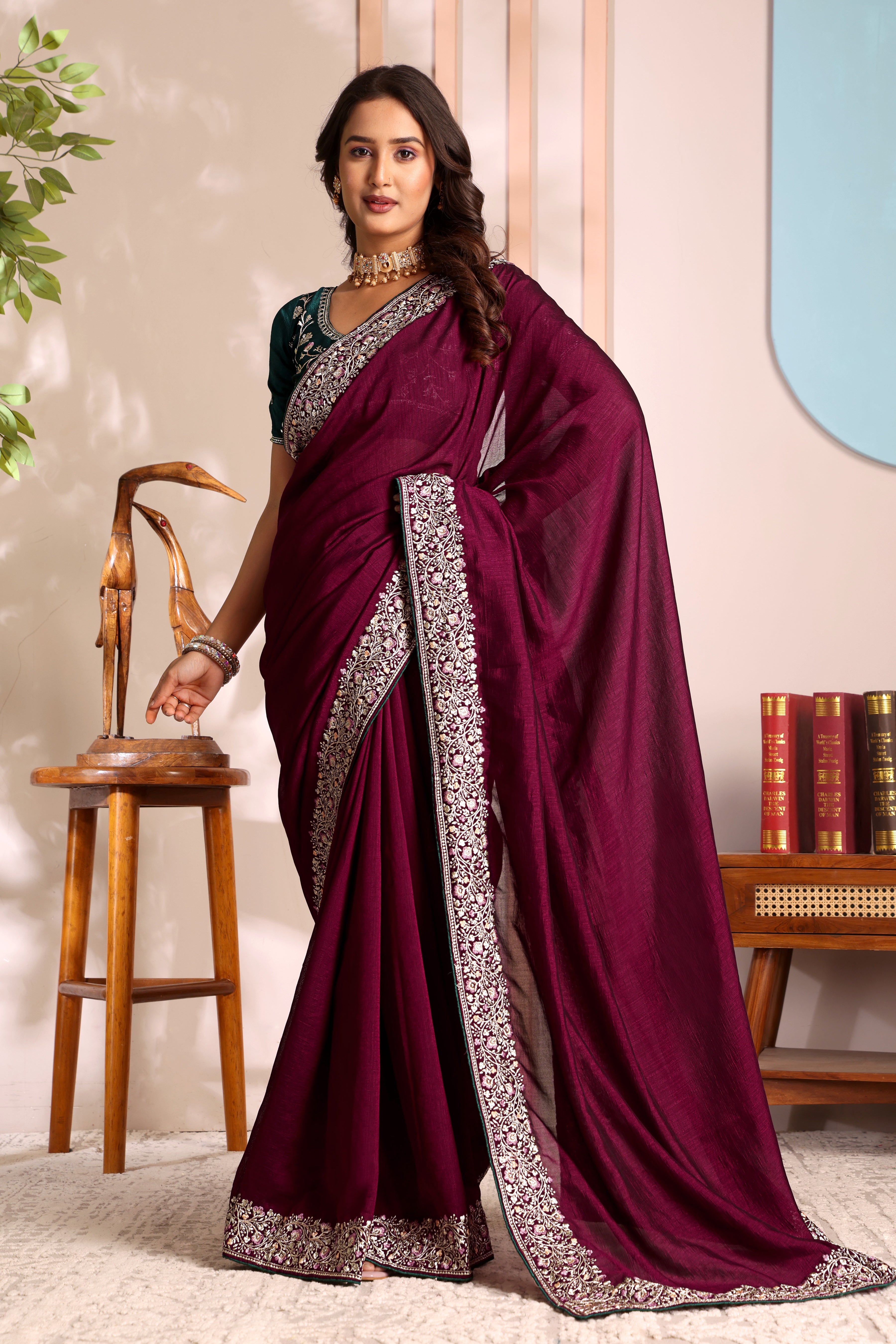 Luxury Embroidered Saree with Heavy Designer Border – Wedding & Party Wear