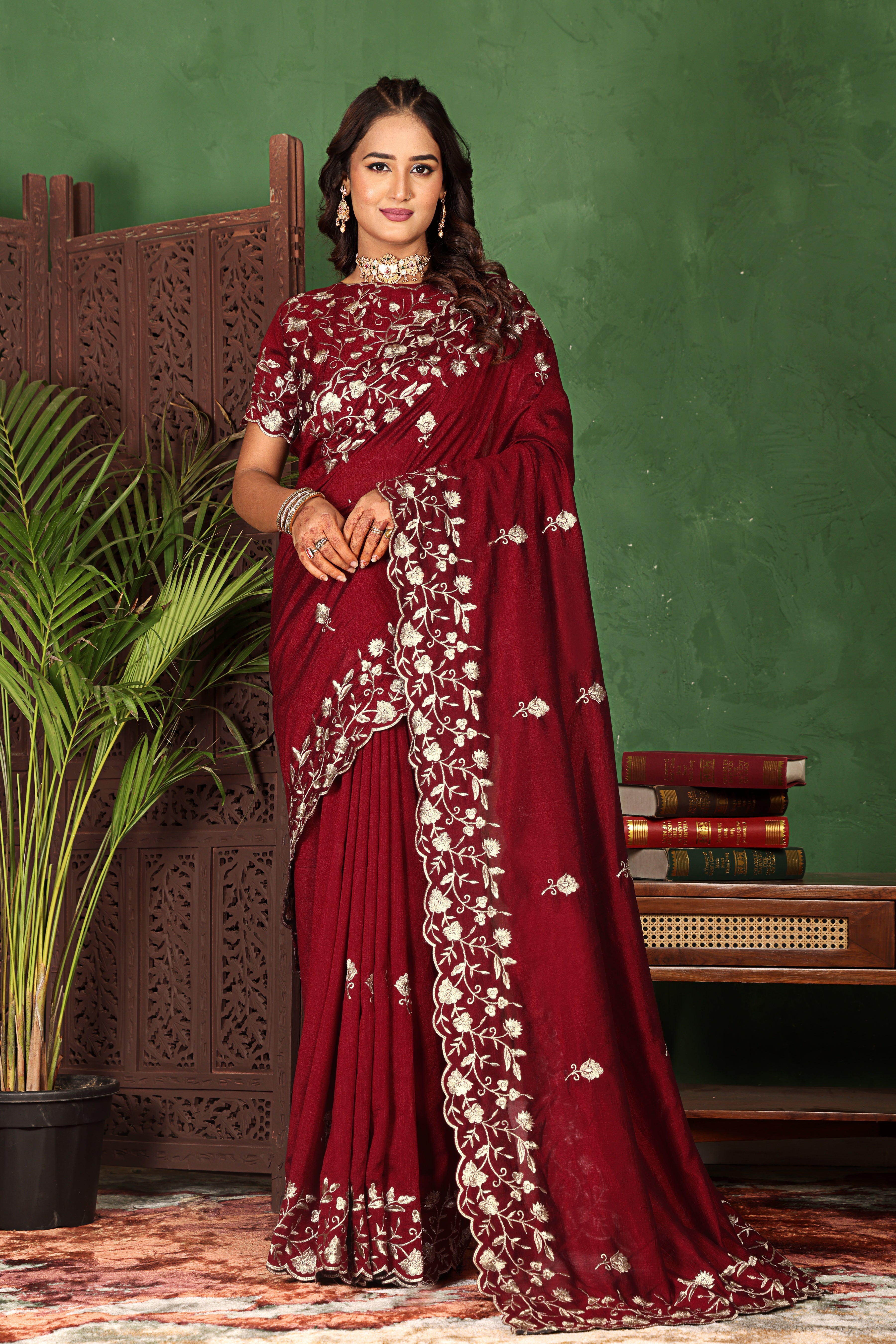 Premium Floral Embroidered Saree with Designer Border – Party & Wedding Wear