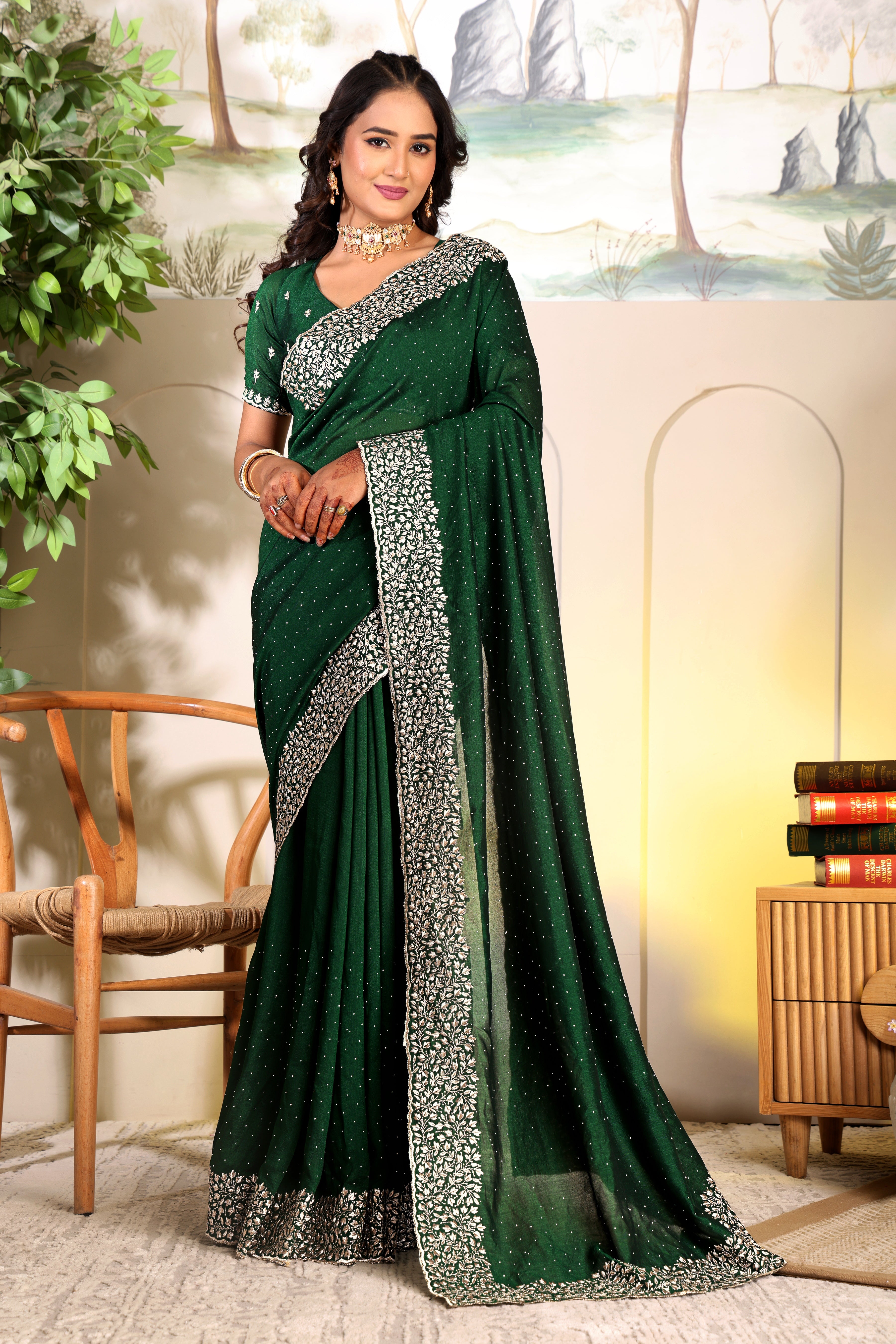 Embroidered Saree with Designer Border – Party & Wedding Wear