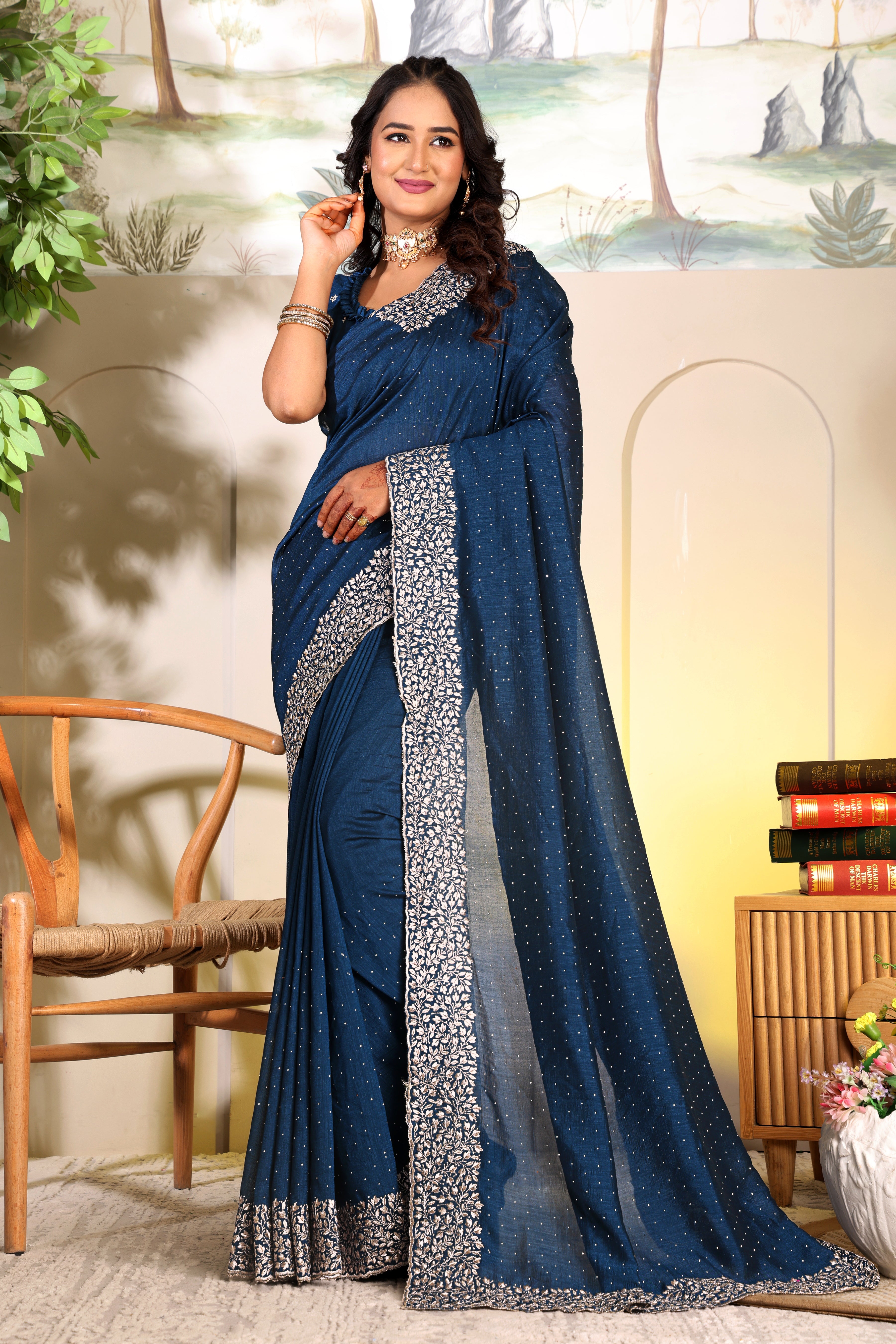 Embroidered Saree with Designer Border – Party & Wedding Wear