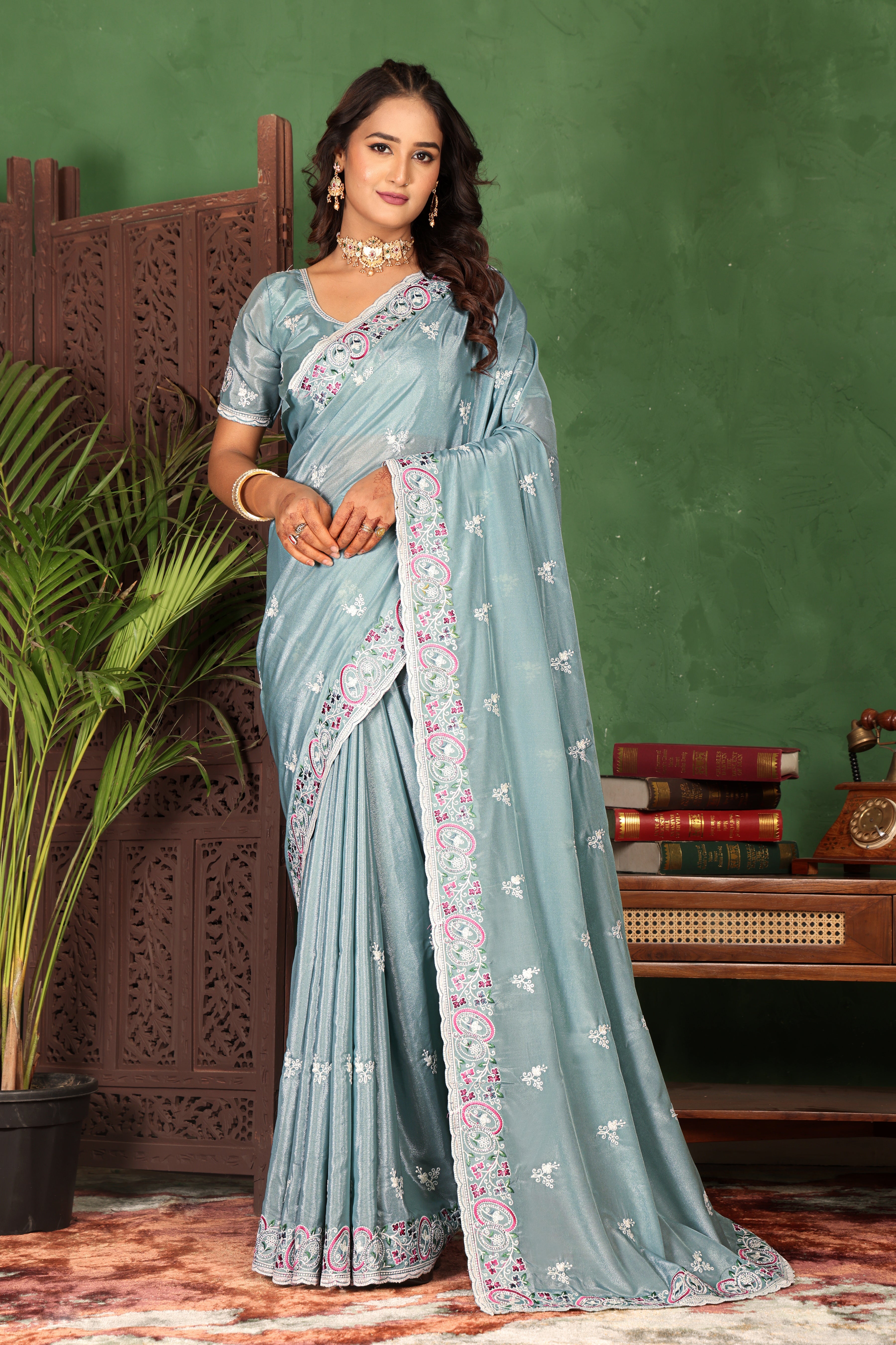 Premium Embroidered Saree with Designer Border – Elegant Party & Festive Wear