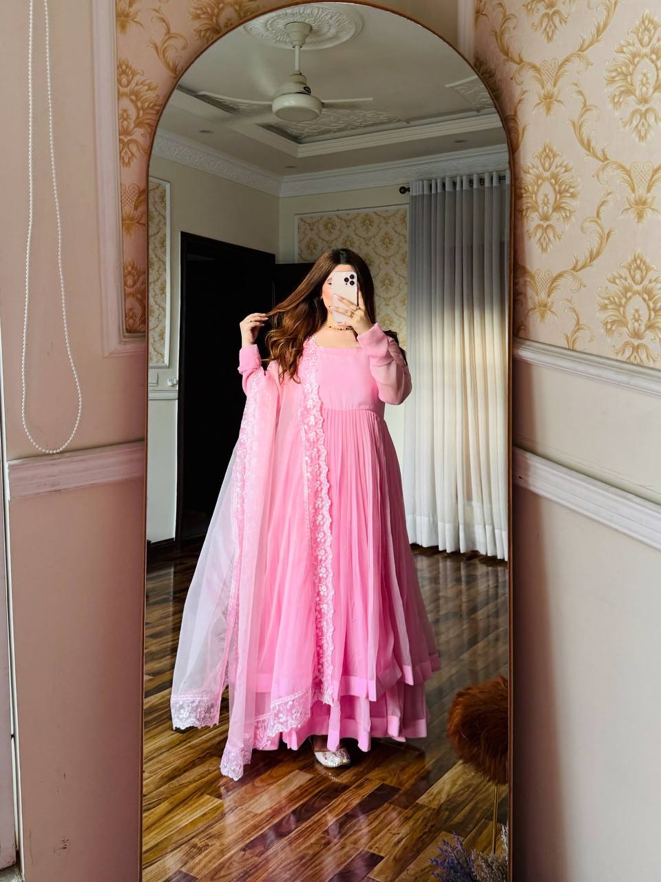 Pink Georgette Anarkali Dress with Dupatta – Festive & Party Wear