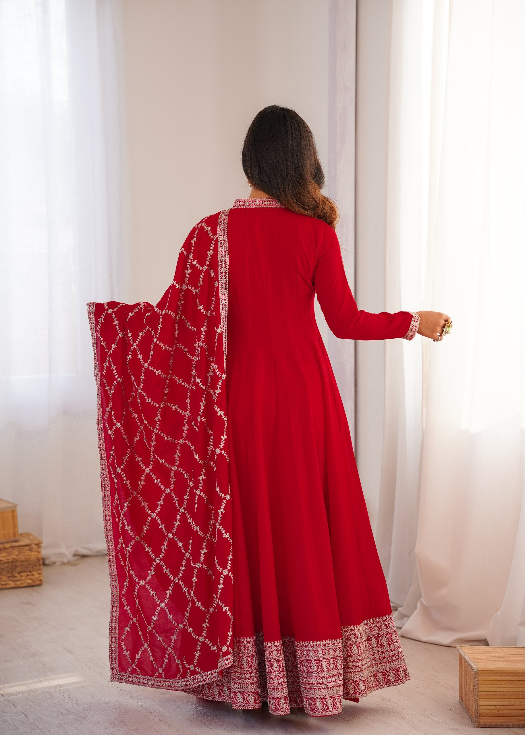 Women Red Embroidered Anarkali Suit Set with Dupatta | Festive & Wedding Ethnic Dress