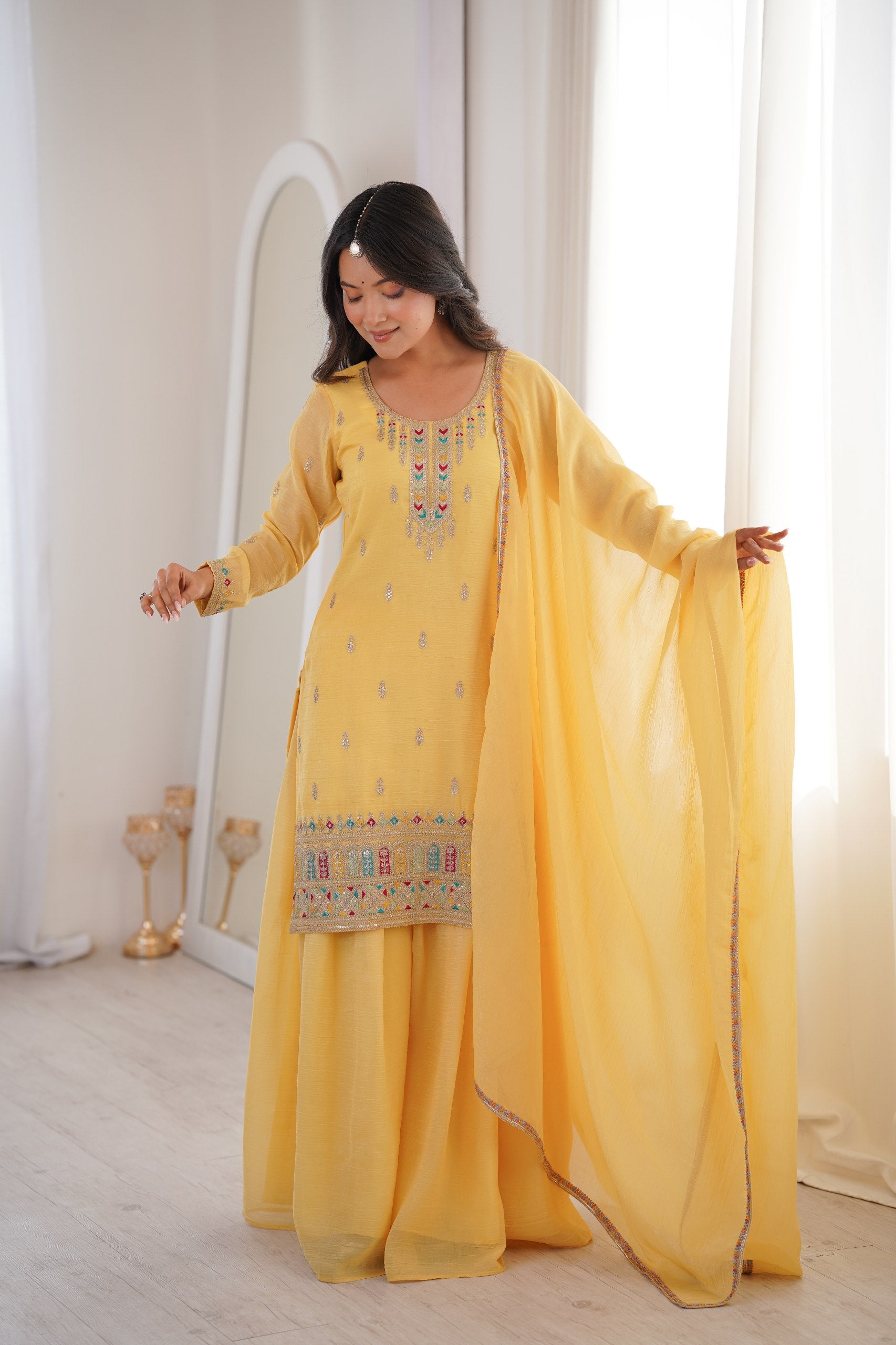Women’s Mustard Yellow Kurta Set with Dupatta | Embroidered Festive Ethnic Wear