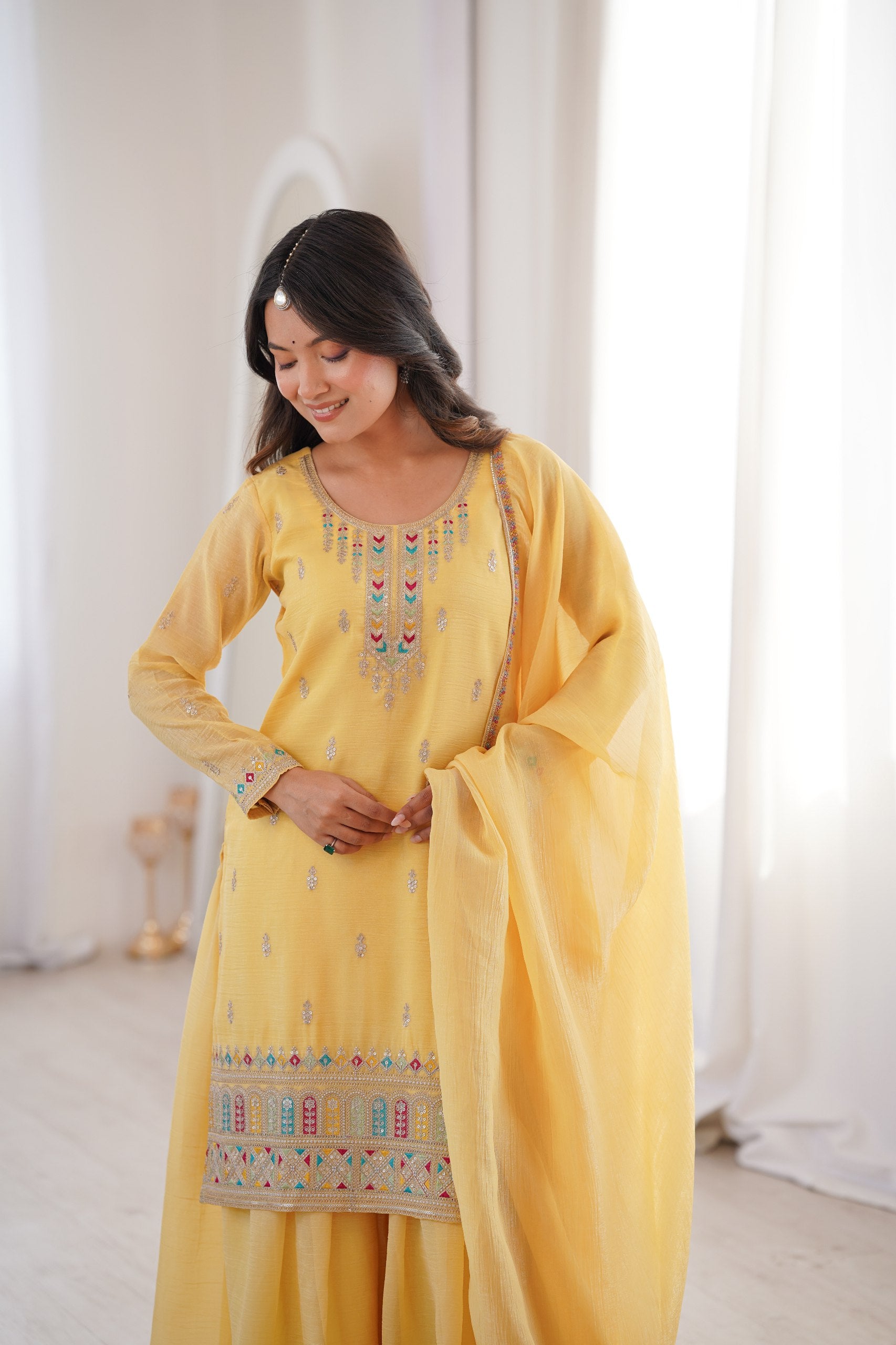 Women’s Mustard Yellow Kurta Set with Dupatta | Embroidered Festive Ethnic Wear
