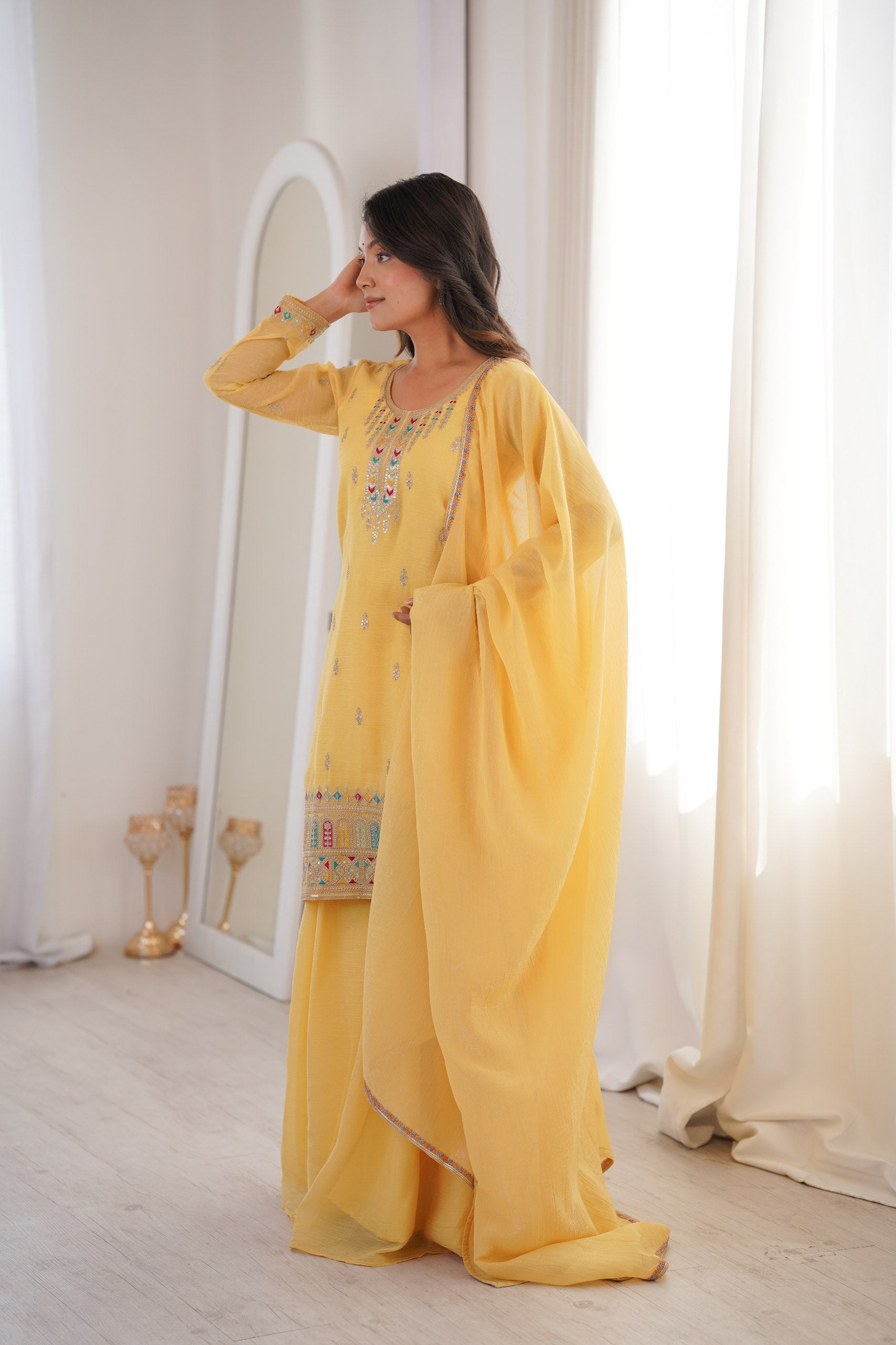 Women’s Mustard Yellow Kurta Set with Dupatta | Embroidered Festive Ethnic Wear