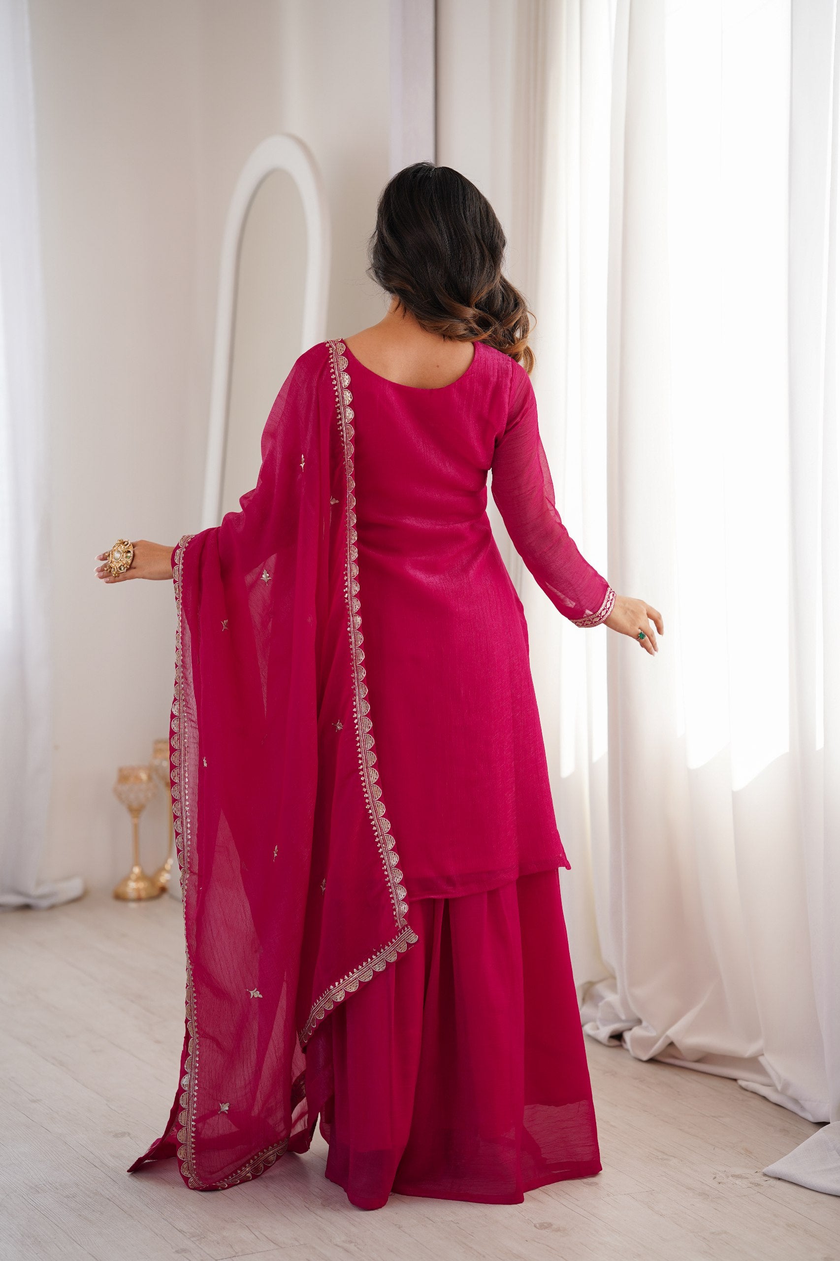 Rani Pink Kurta Sharara Set with Dupatta | Festive & Wedding Wear Women