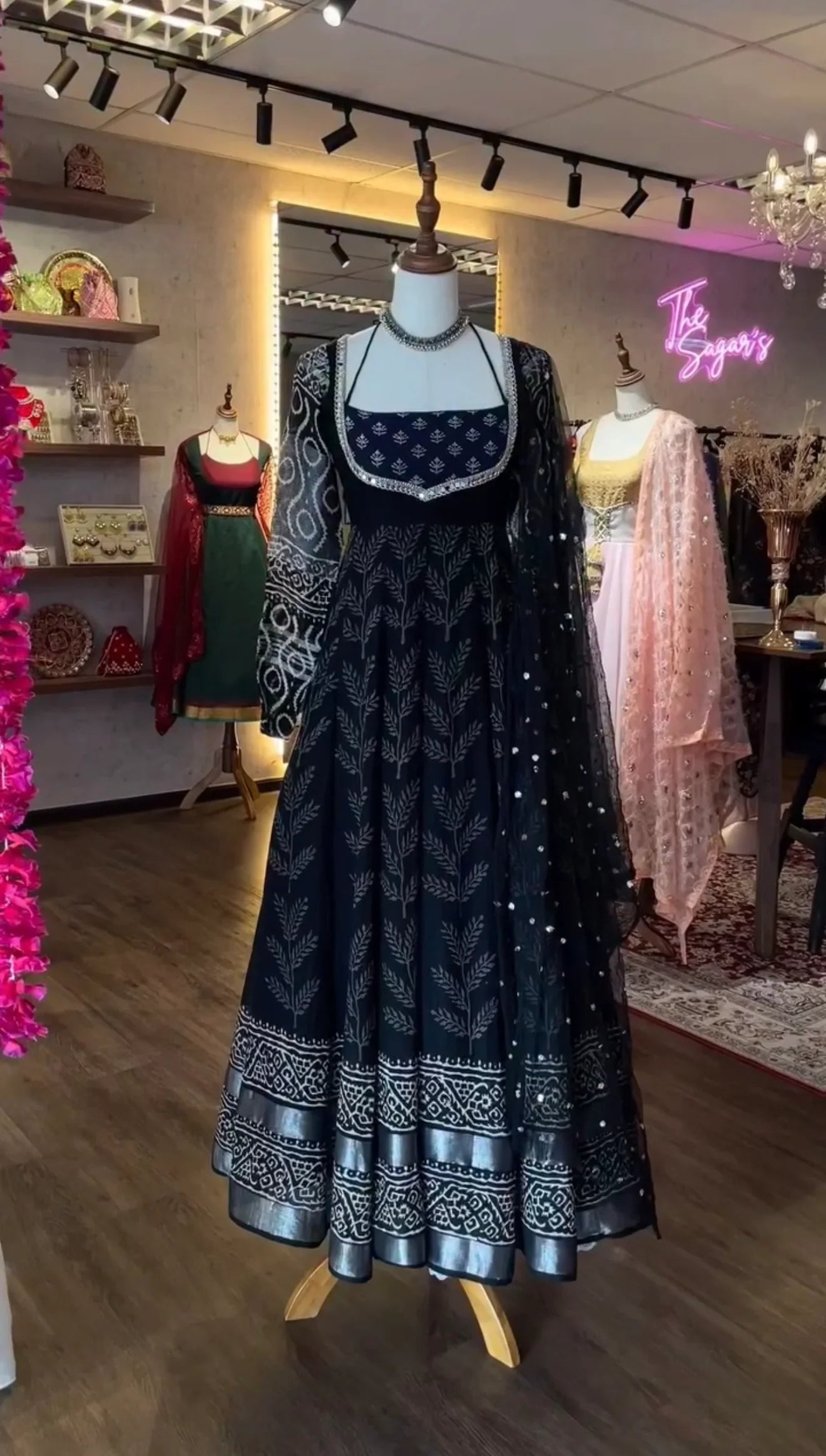 Classic Neavy Blue Block Print Muslin Cotton Anarkali Set