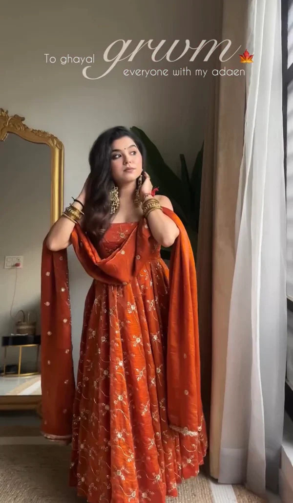 Orange Premium Vichitra Royal Elegant Suit Set