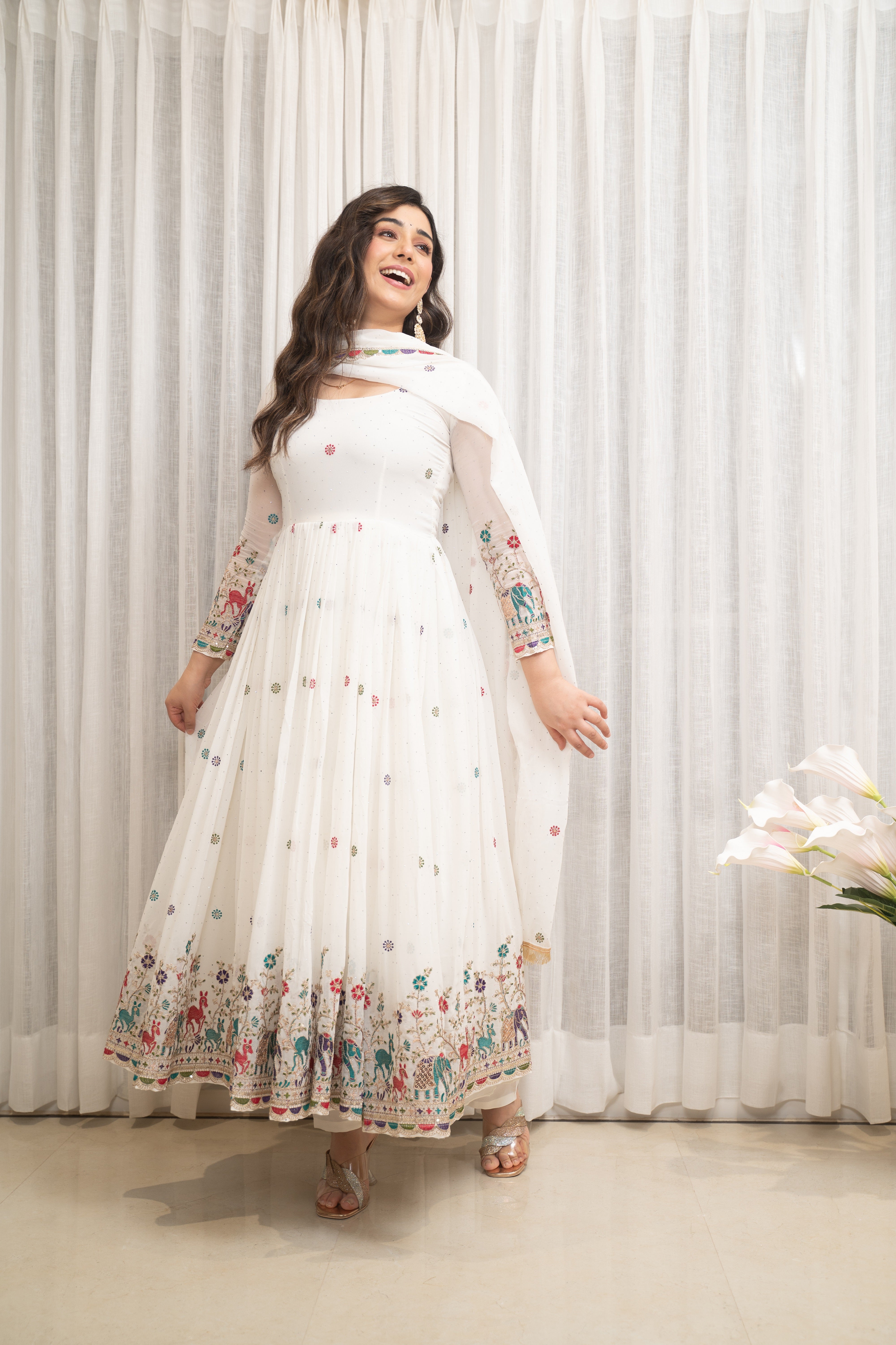 White Designer Partwear Georgette Anarkali Suit Set
