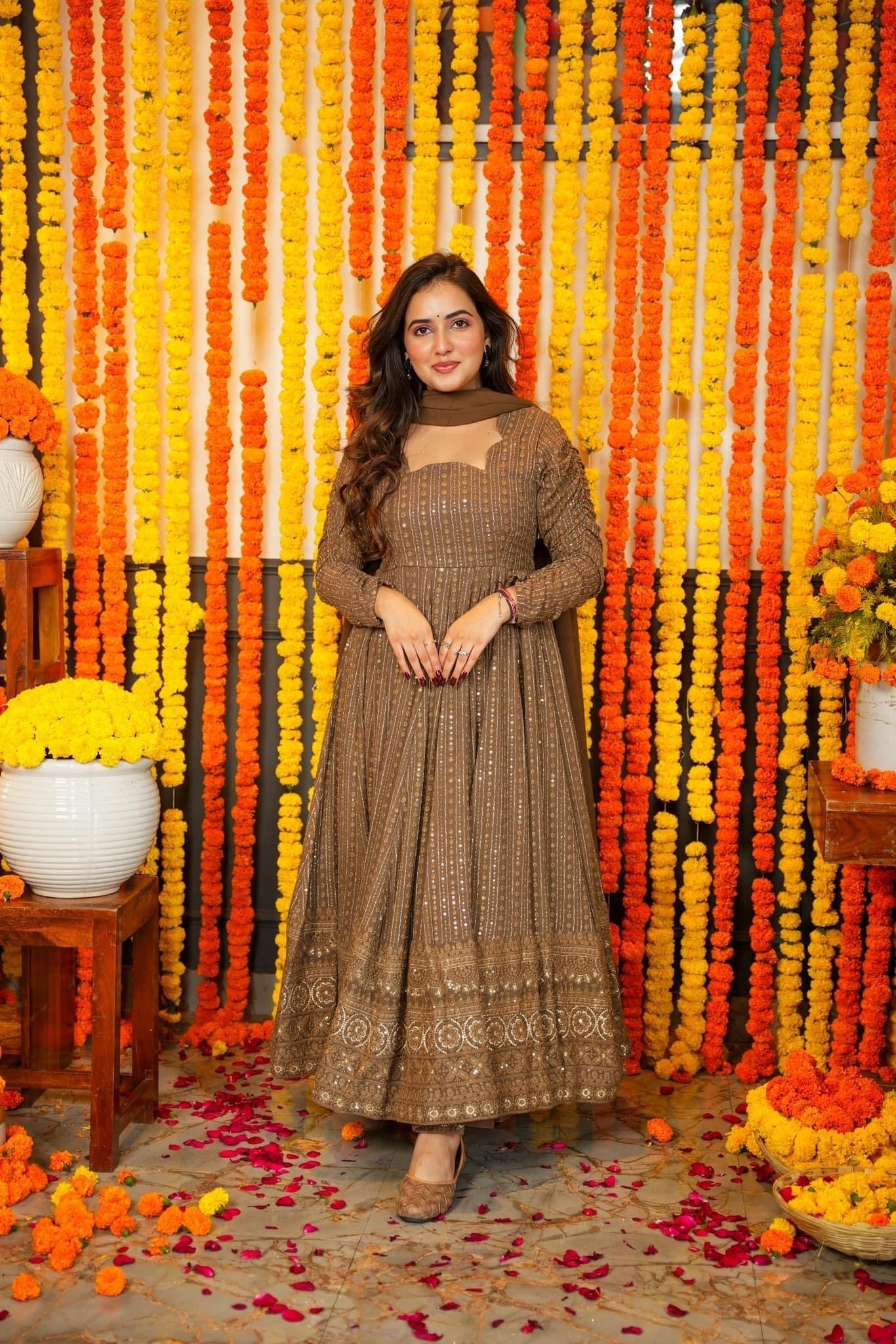 Folenne's Night Star Chocolate Anarkali Suit Set