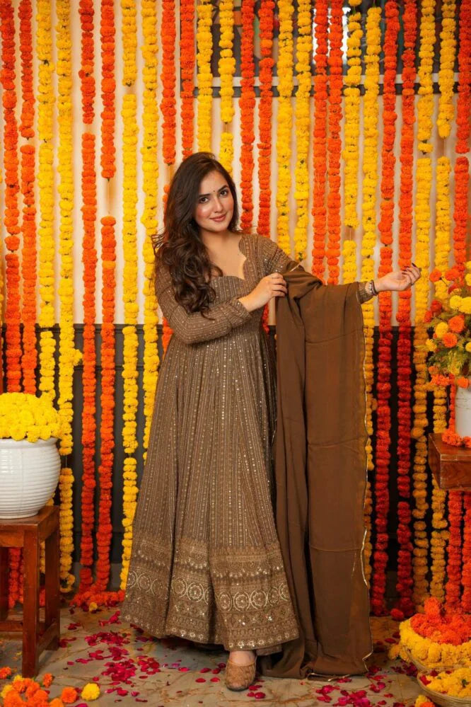 Folenne's Night Star Chocolate Anarkali Suit Set