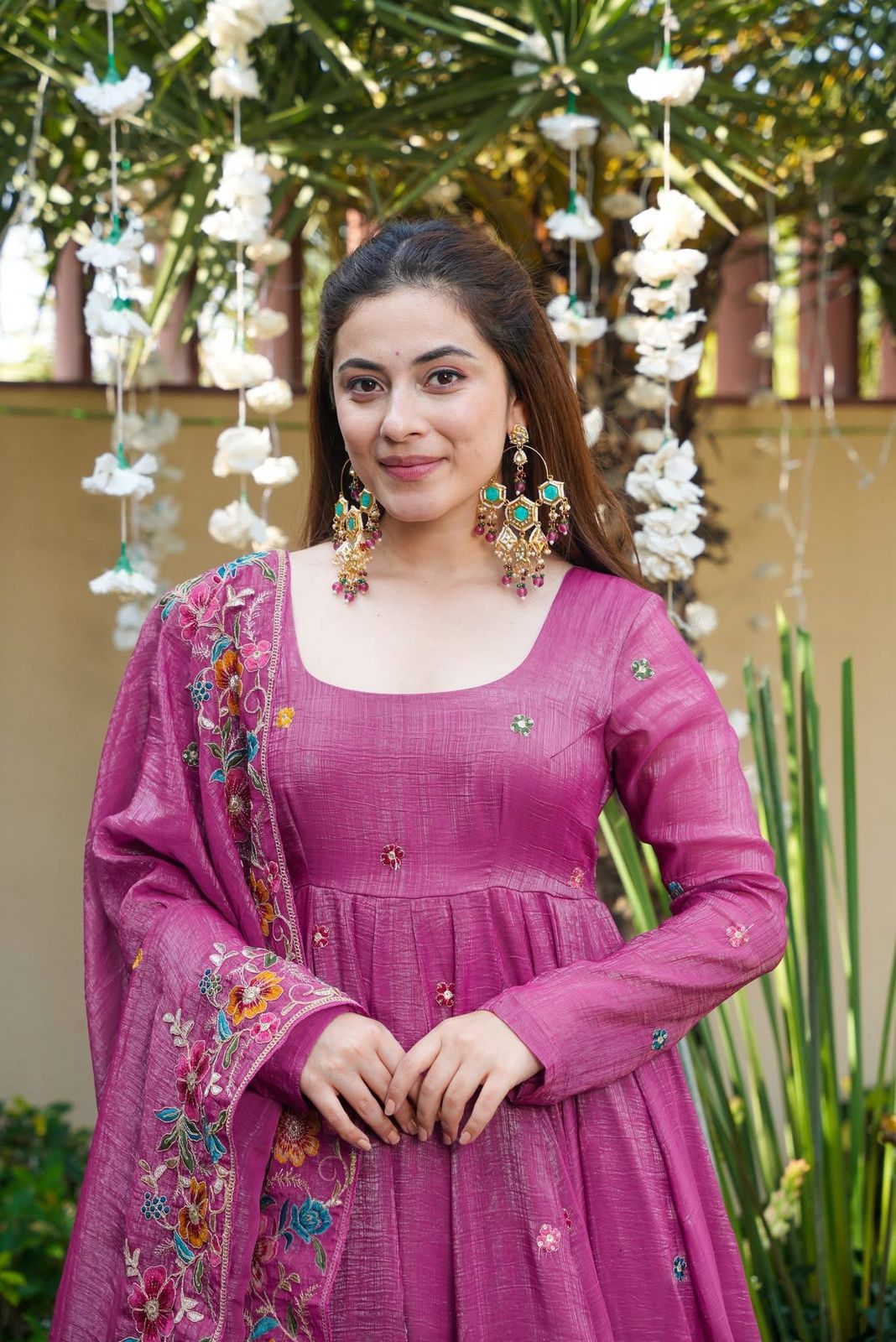 Dusty Rose Premium Designer Anarkali Gown Sharara Set
