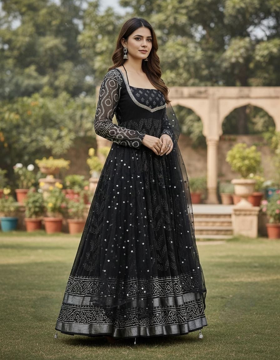 Classic Neavy Blue Block Print Muslin Cotton Anarkali Set