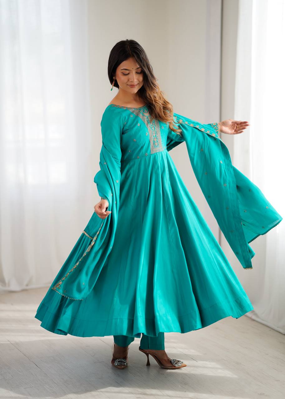 Premium Roman Shimmer Anarkali – Royal Look for Every Occasion