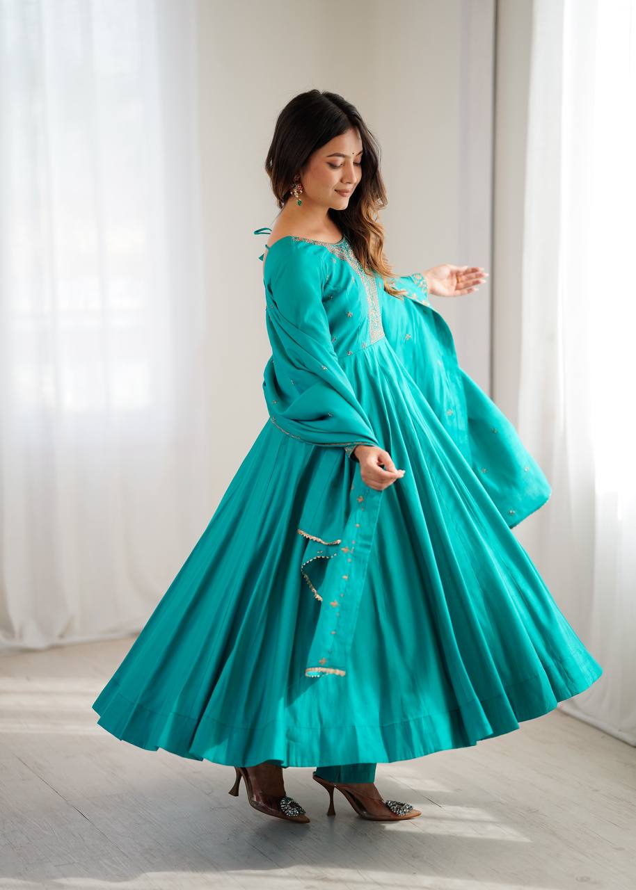 Premium Roman Shimmer Anarkali – Royal Look for Every Occasion
