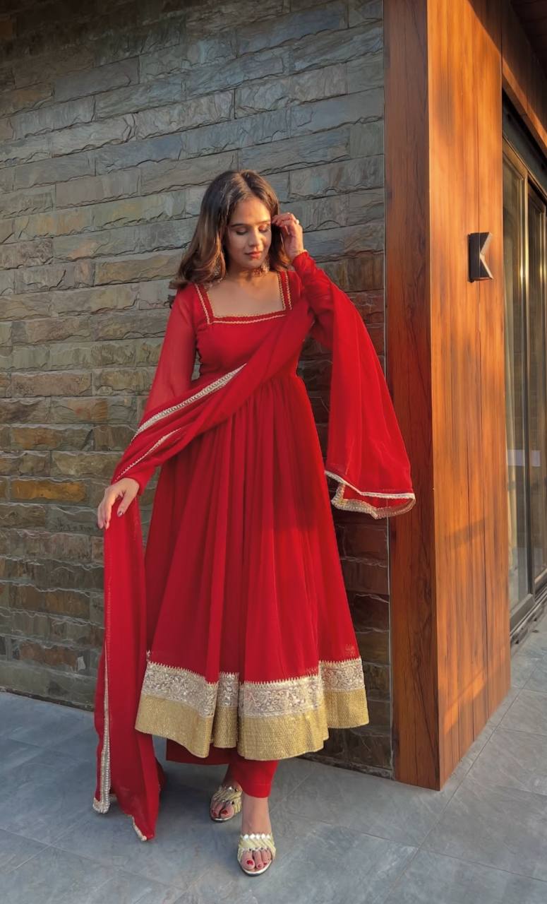 Red Premium Designer Anarkali Suit Set
