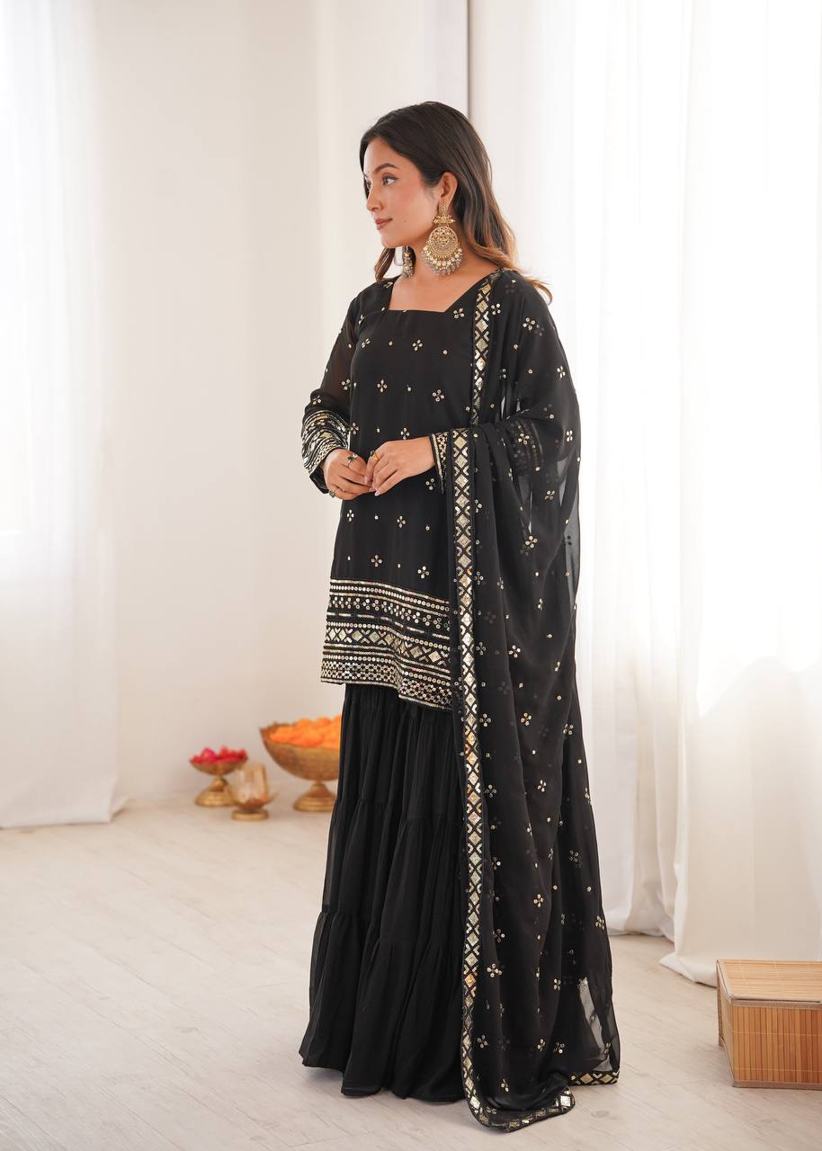 Premium Embroidered Georgette Sharara Set
