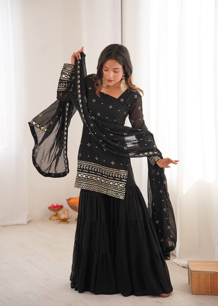 Premium Embroidered Georgette Sharara Set