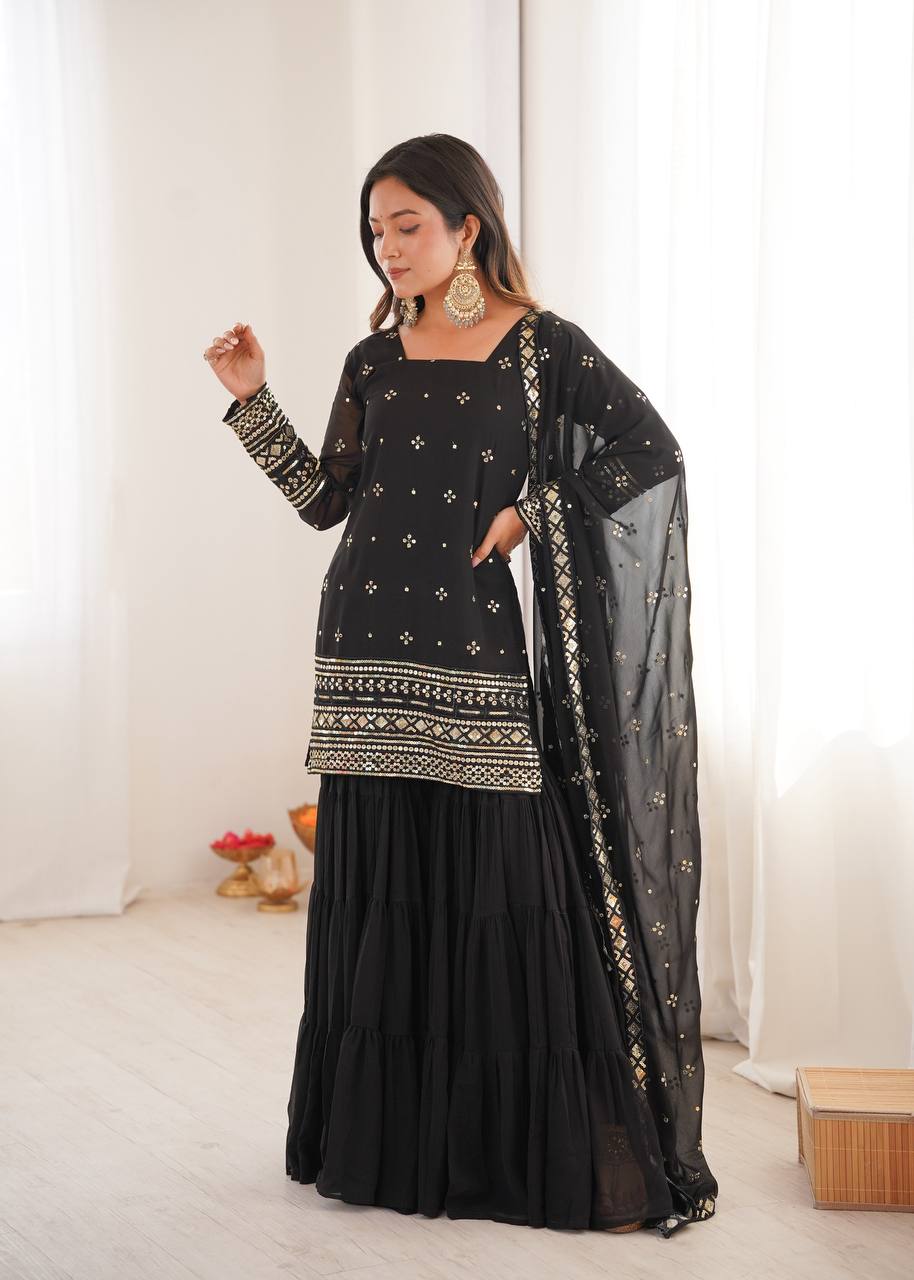 Premium Embroidered Georgette Sharara Set