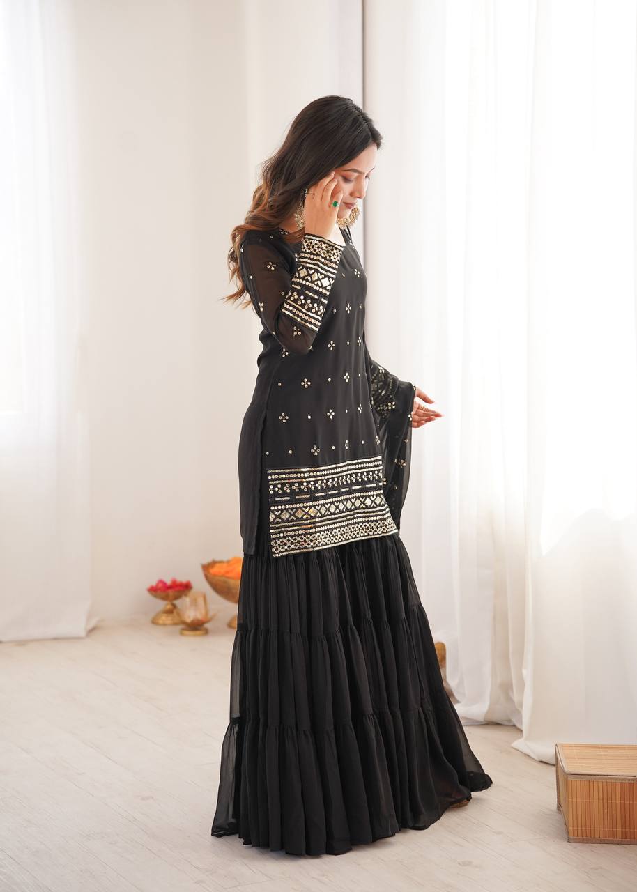 Premium Embroidered Georgette Sharara Set