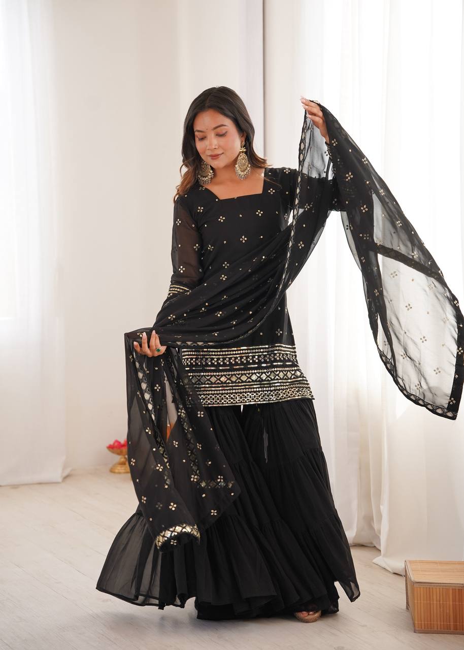 Premium Embroidered Georgette Sharara Set