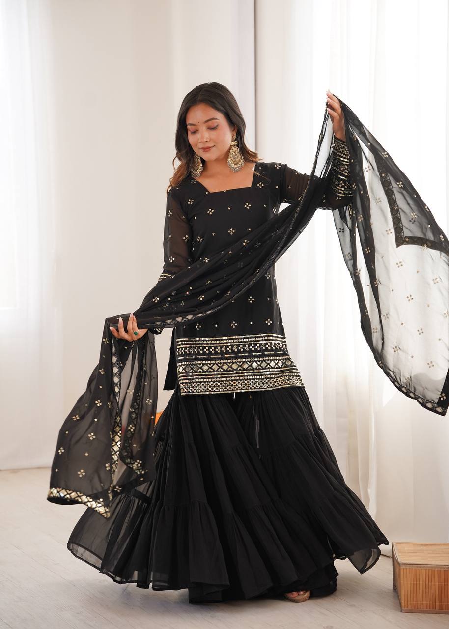 Premium Embroidered Georgette Sharara Set