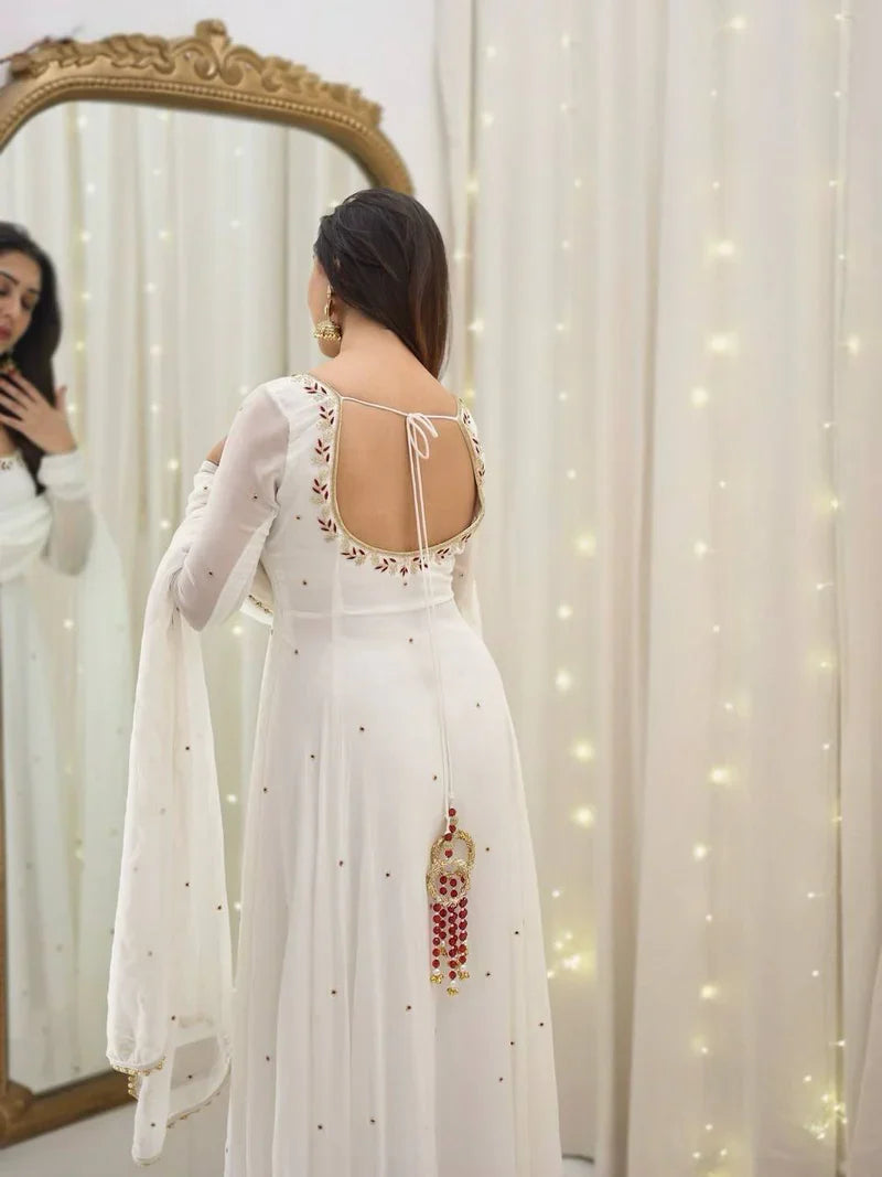 New Designer Collection In Faux Georgette With Embroidery Sequence Work Gown And Dupatta Set Fully Stitched Ready To Wear