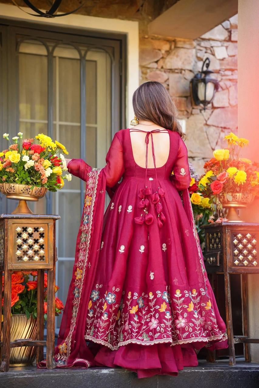 Premium Designer Embroidered Anarkali Set with Palazzo & Dupatta