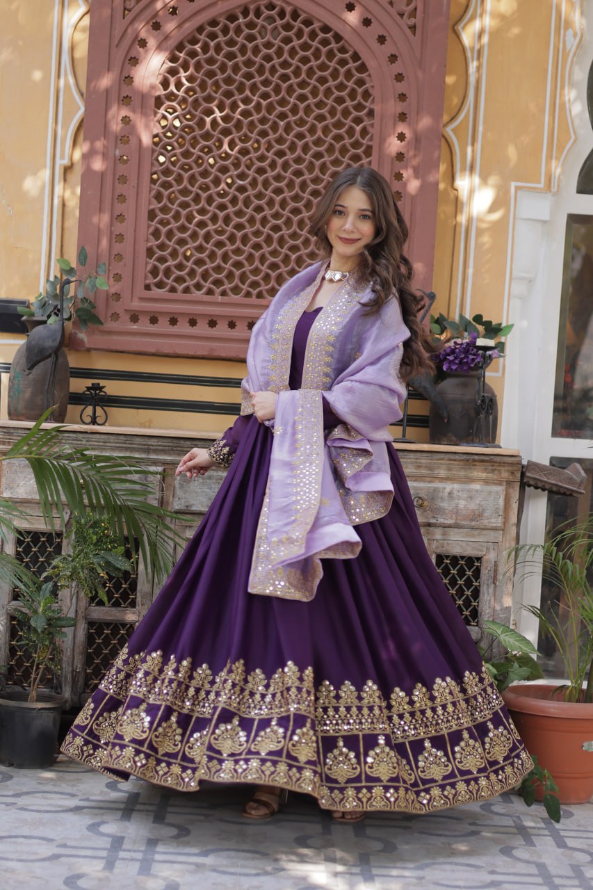 Premium Designer Star Georgette Zari & Sequins Embroidered Anarkali Set